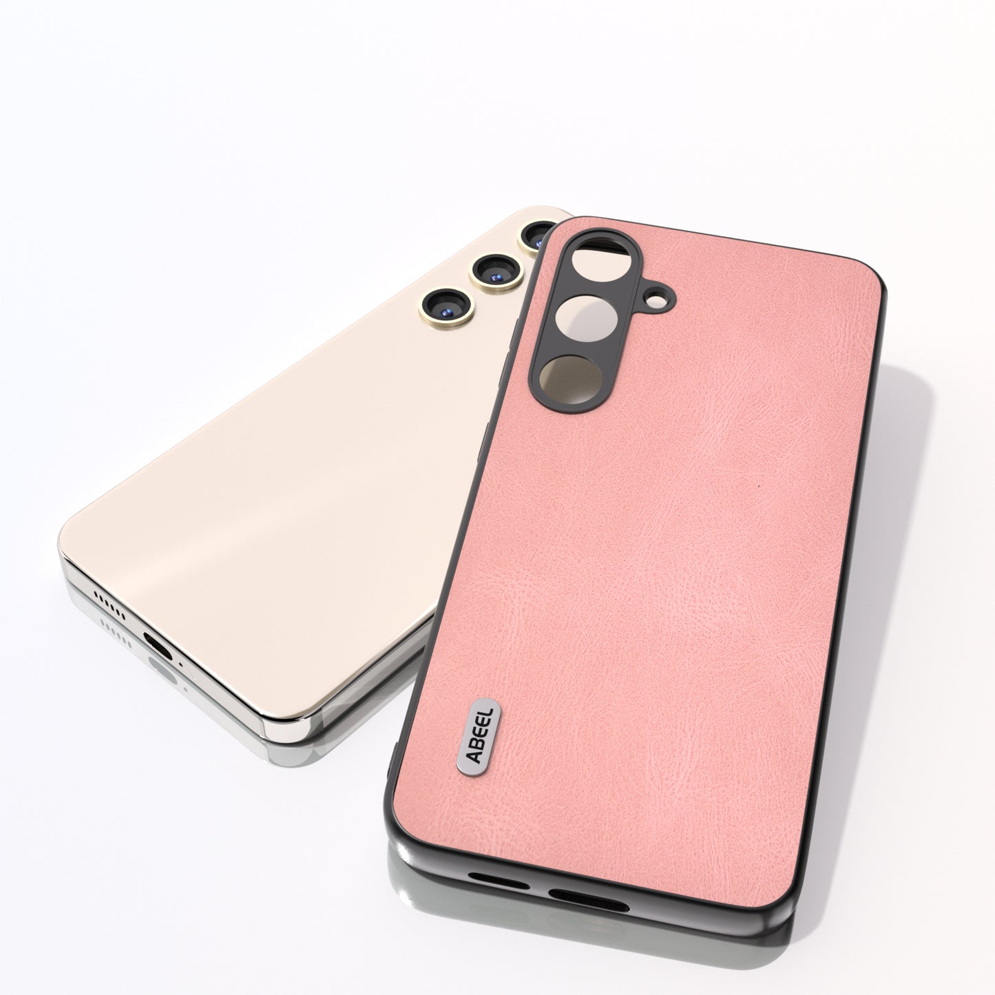 ABEEL For Samsung Galaxy S24+ Case Vintage Style PU Leather Coated PC Phone Cover - Pink