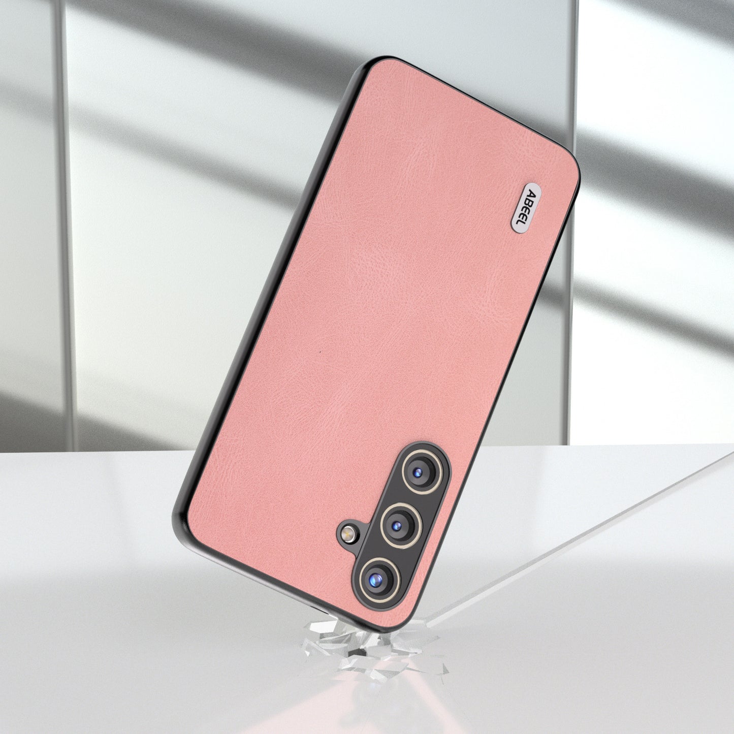 ABEEL For Samsung Galaxy S24 Case Shockproof PU Leather+PC Retro Phone Guard Cover - Pink