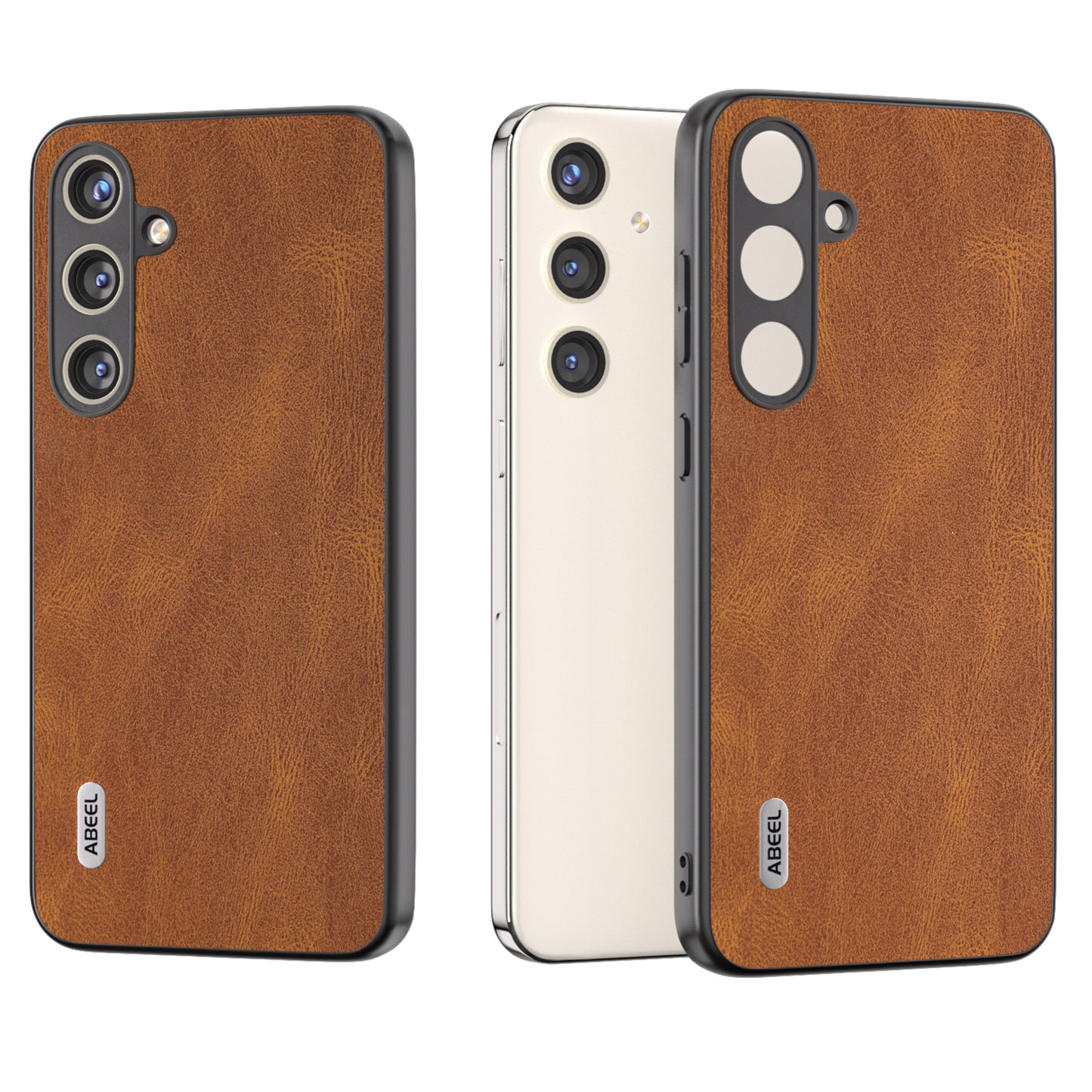 ABEEL For Samsung Galaxy S24 Case Shockproof PU Leather+PC Retro Phone Guard Cover - Brown