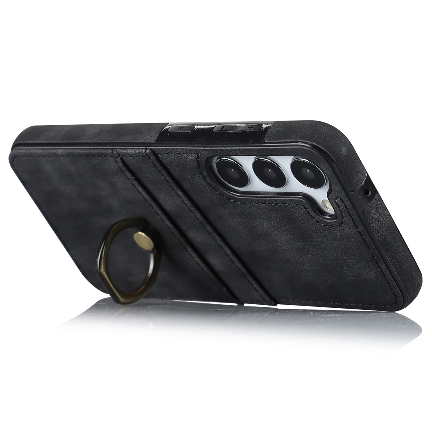 For Samsung Galaxy S24 Case PU Leather Coated TPU Retro Card Slots Phone Cover - Black