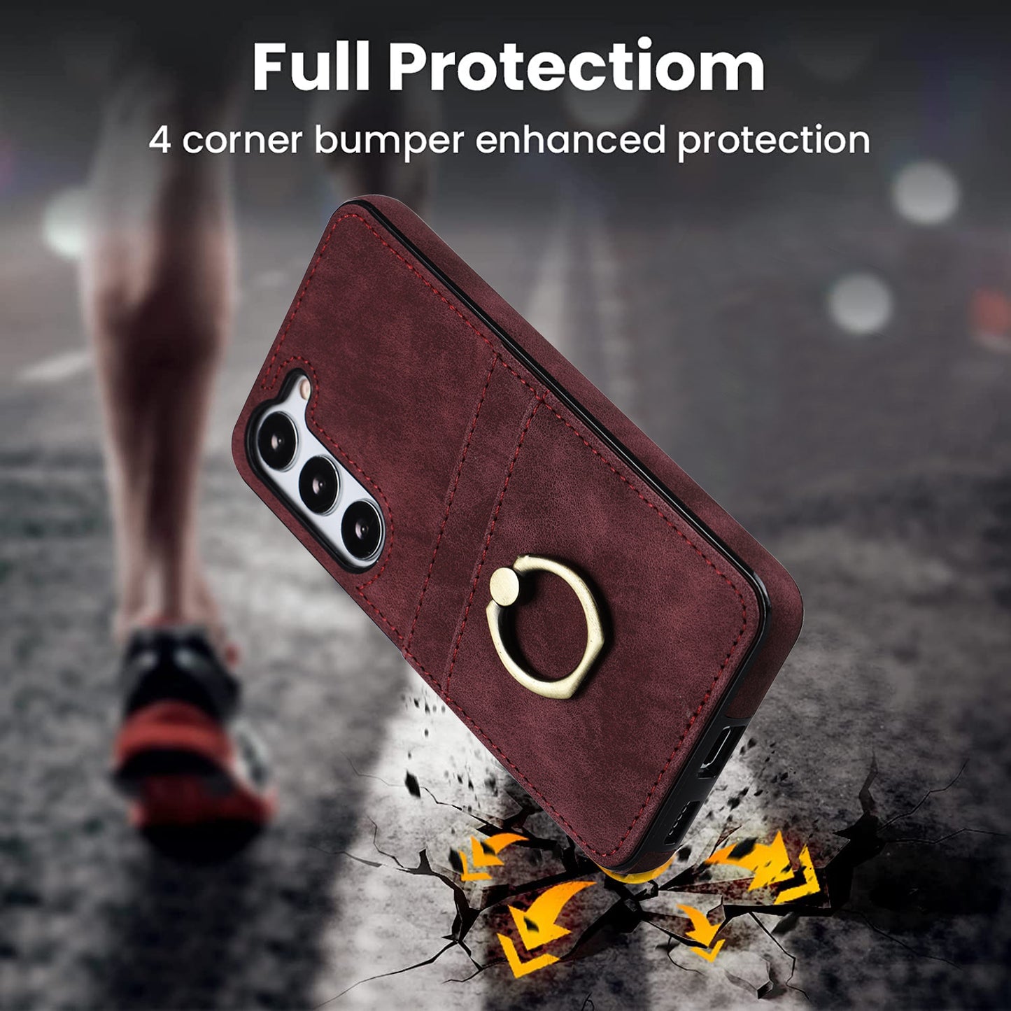For Samsung Galaxy S24 Case PU Leather Coated TPU Retro Card Slots Phone Cover - Wine Red