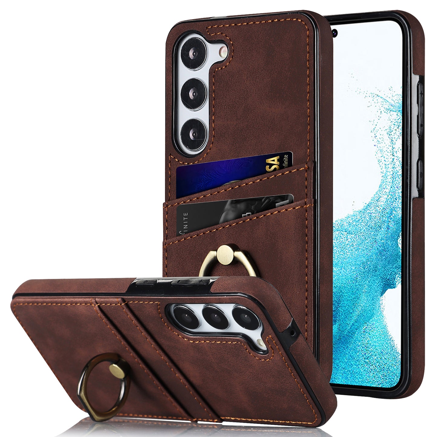 For Samsung Galaxy S24 Case PU Leather Coated TPU Retro Card Slots Phone Cover - Brown