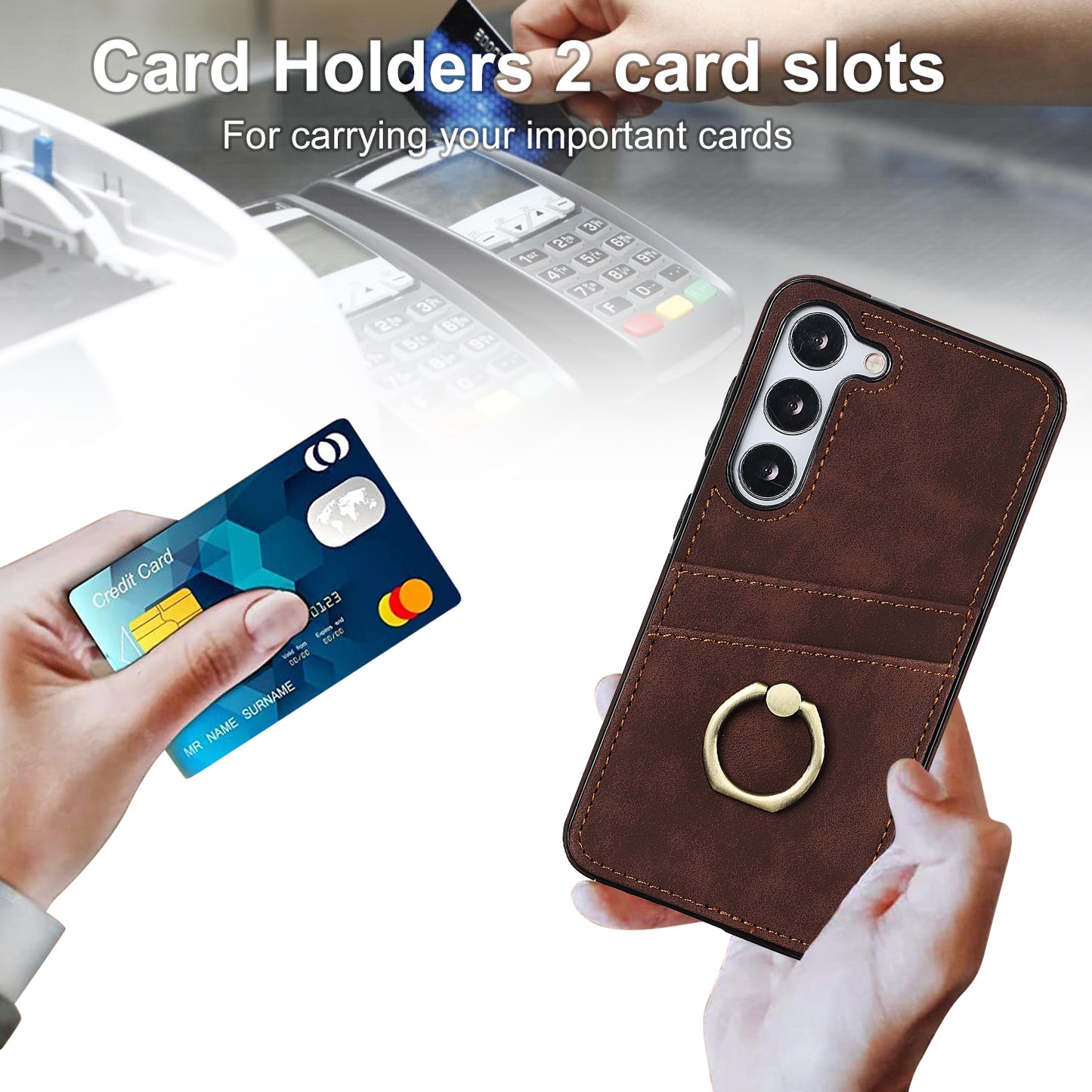 For Samsung Galaxy S24 Case PU Leather Coated TPU Retro Card Slots Phone Cover - Brown