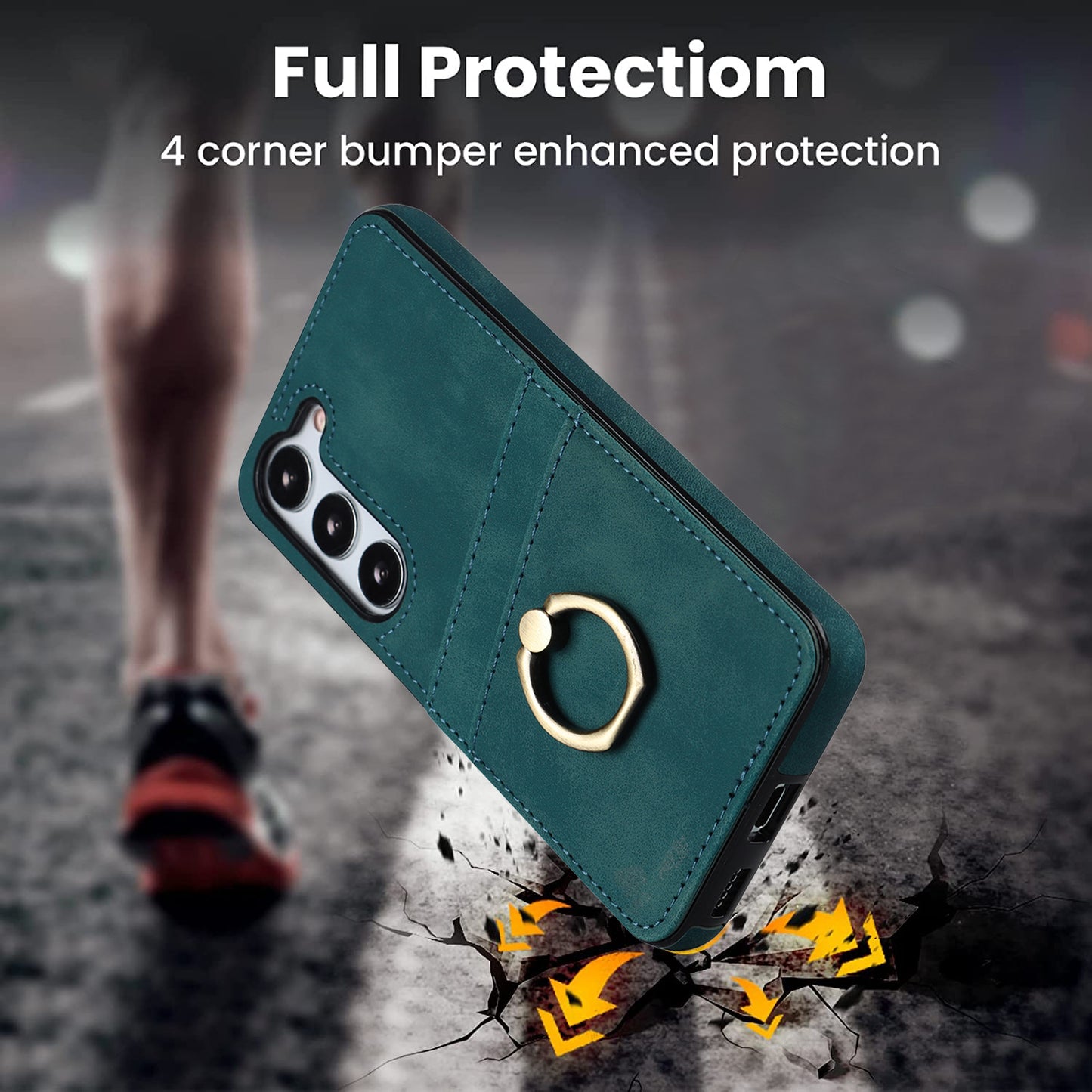 For Samsung Galaxy S24+ Case Anti-drop PU Leather Coated TPU Shell with Rotating Ring Kickstand - Green