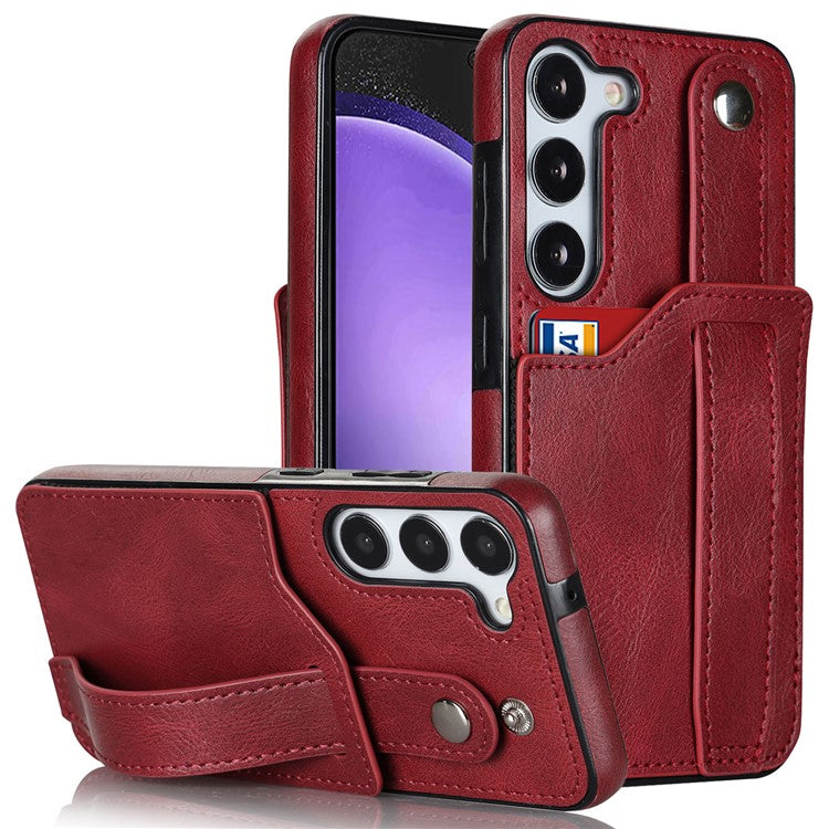 For Samsung Galaxy S23 FE Case Anti-scratch RFID Blocking Wristband Kickstand Phone Cover - Red