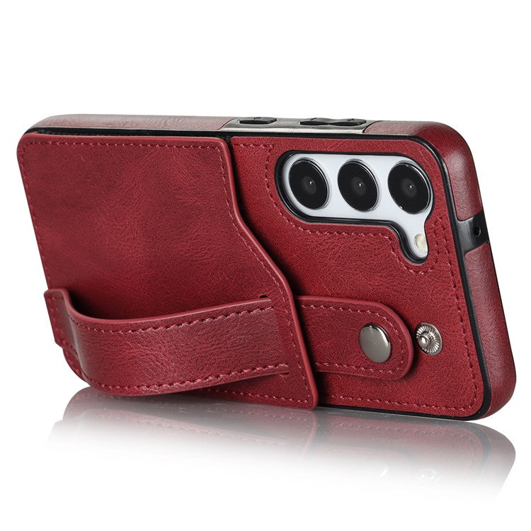 For Samsung Galaxy S23 FE Case Anti-scratch RFID Blocking Wristband Kickstand Phone Cover - Red