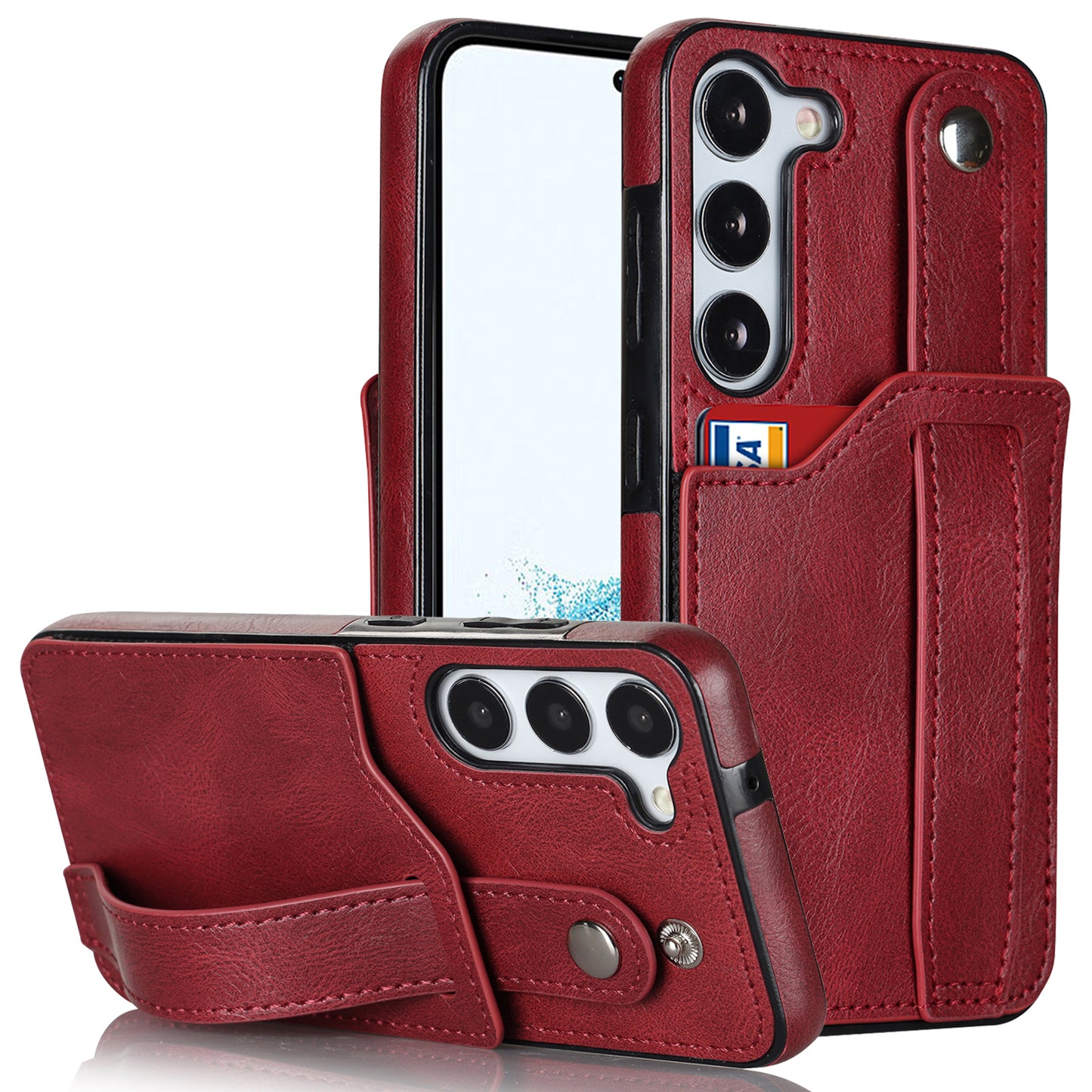 For Samsung Galaxy S24 Cell Phone Case Retro PU Leather Coated TPU RFID Blocking Cover - Red