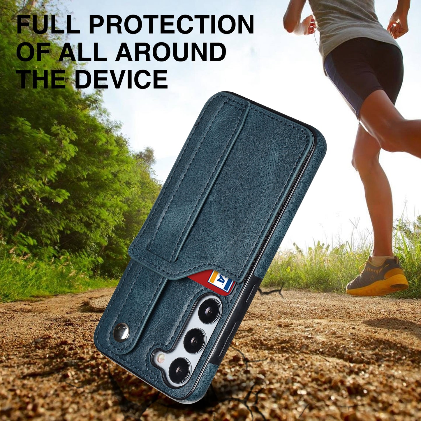 For Samsung Galaxy S24 Cell Phone Case Retro PU Leather Coated TPU RFID Blocking Cover - Blue