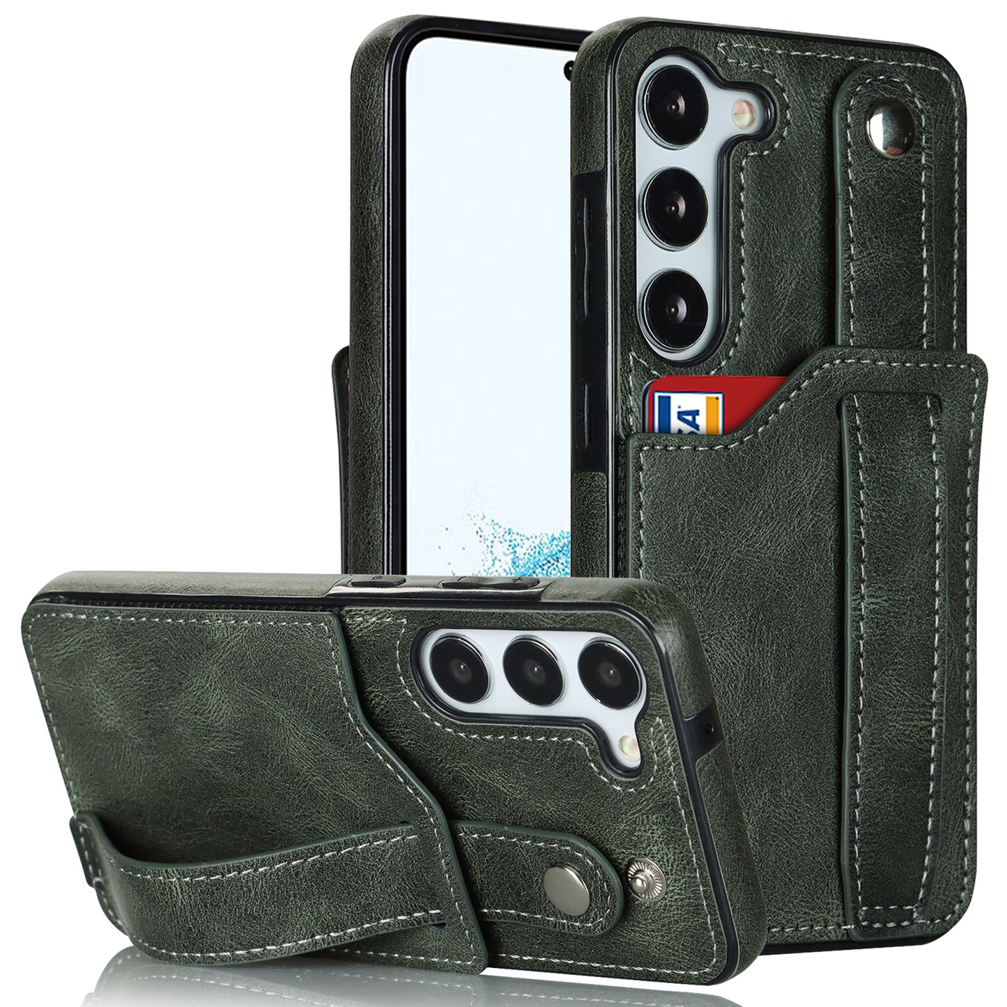 For Samsung Galaxy S24 Cell Phone Case Retro PU Leather Coated TPU RFID Blocking Cover - Green