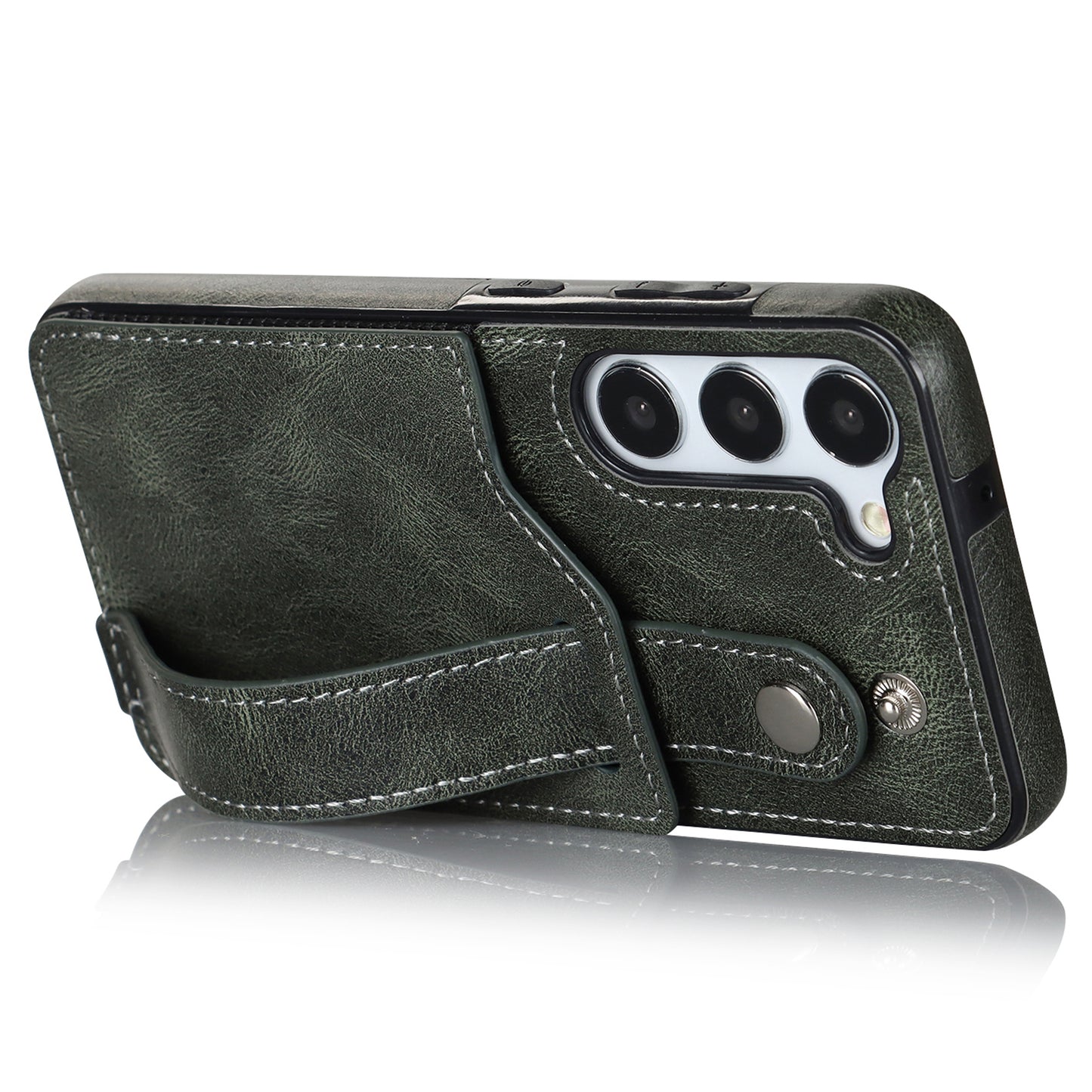 For Samsung Galaxy S24 Cell Phone Case Retro PU Leather Coated TPU RFID Blocking Cover - Green