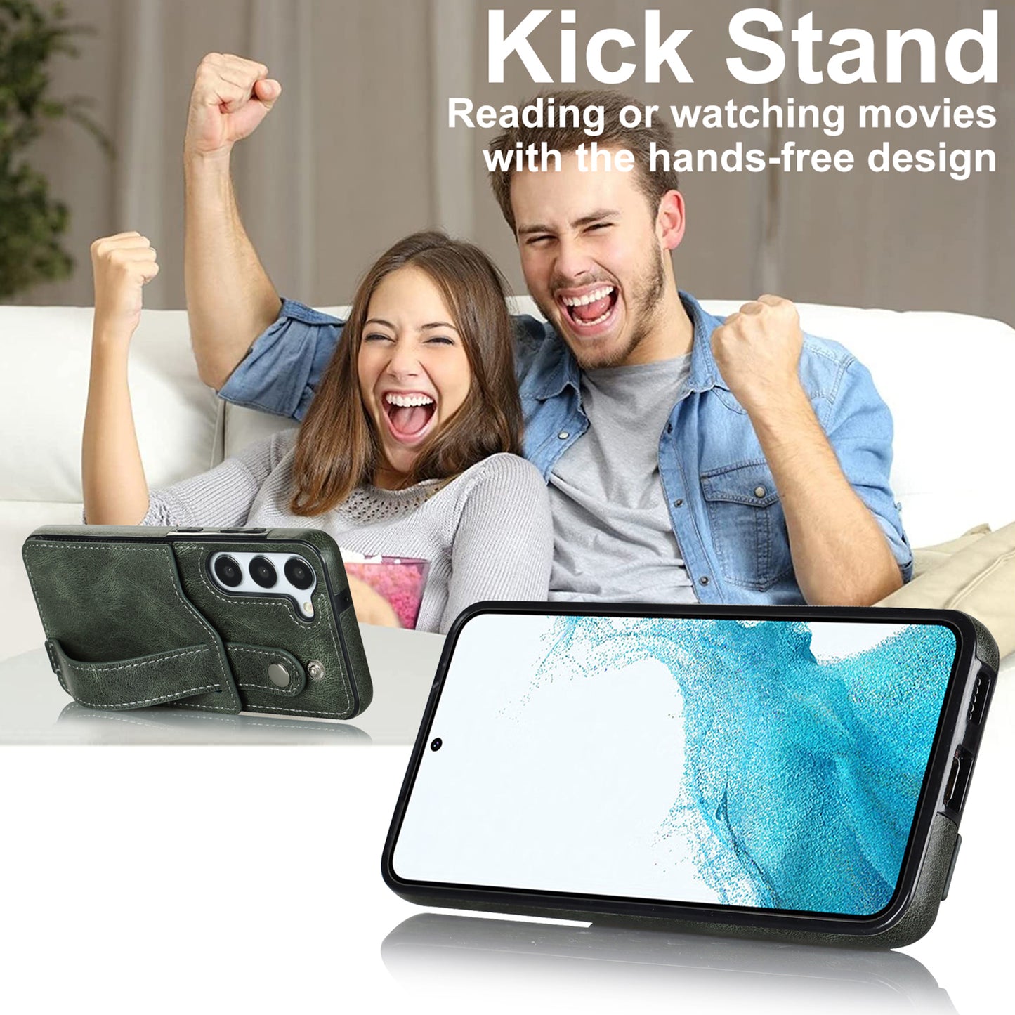 For Samsung Galaxy S24 Cell Phone Case Retro PU Leather Coated TPU RFID Blocking Cover - Green