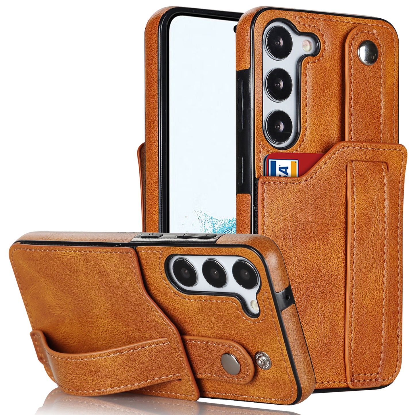 For Samsung Galaxy S24 Cell Phone Case Retro PU Leather Coated TPU RFID Blocking Cover - Yellow