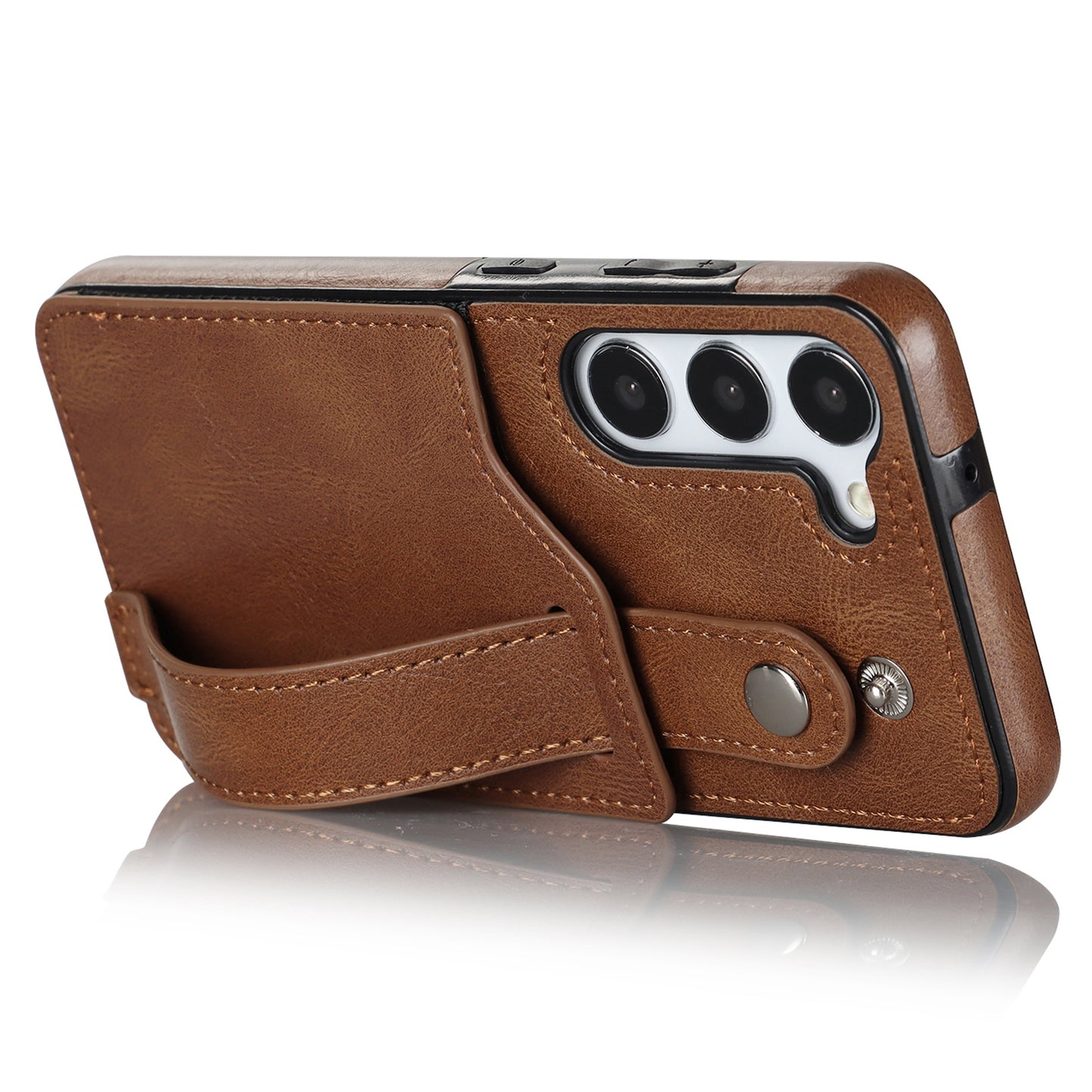 For Samsung Galaxy S24 Cell Phone Case Retro PU Leather Coated TPU RFID Blocking Cover - Brown