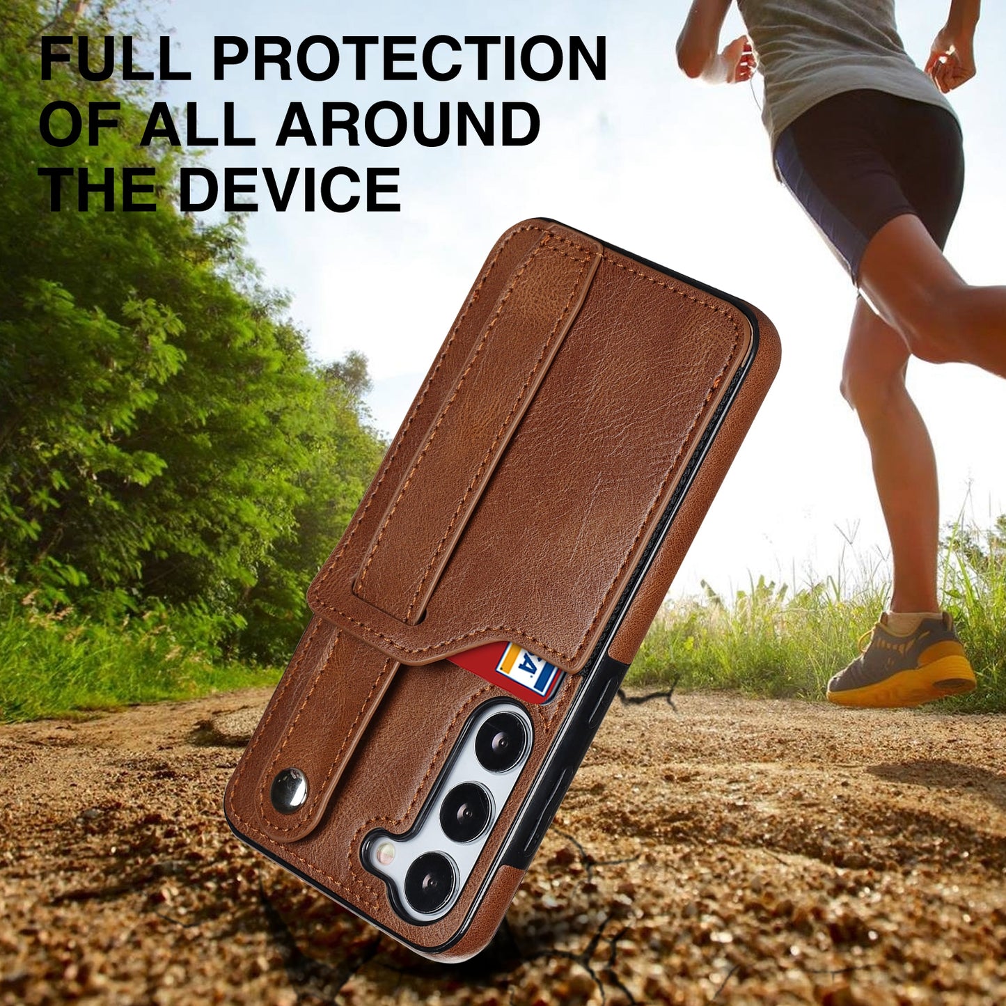 For Samsung Galaxy S24 Cell Phone Case Retro PU Leather Coated TPU RFID Blocking Cover - Brown