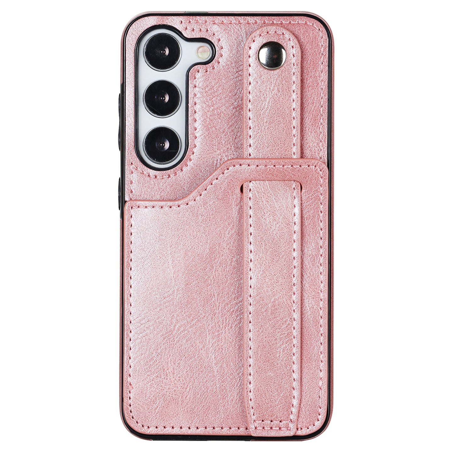 For Samsung Galaxy S24+ Case Retro PU Leather Coated TPU Wristband Kickstand Phone Shell - Rose Gold