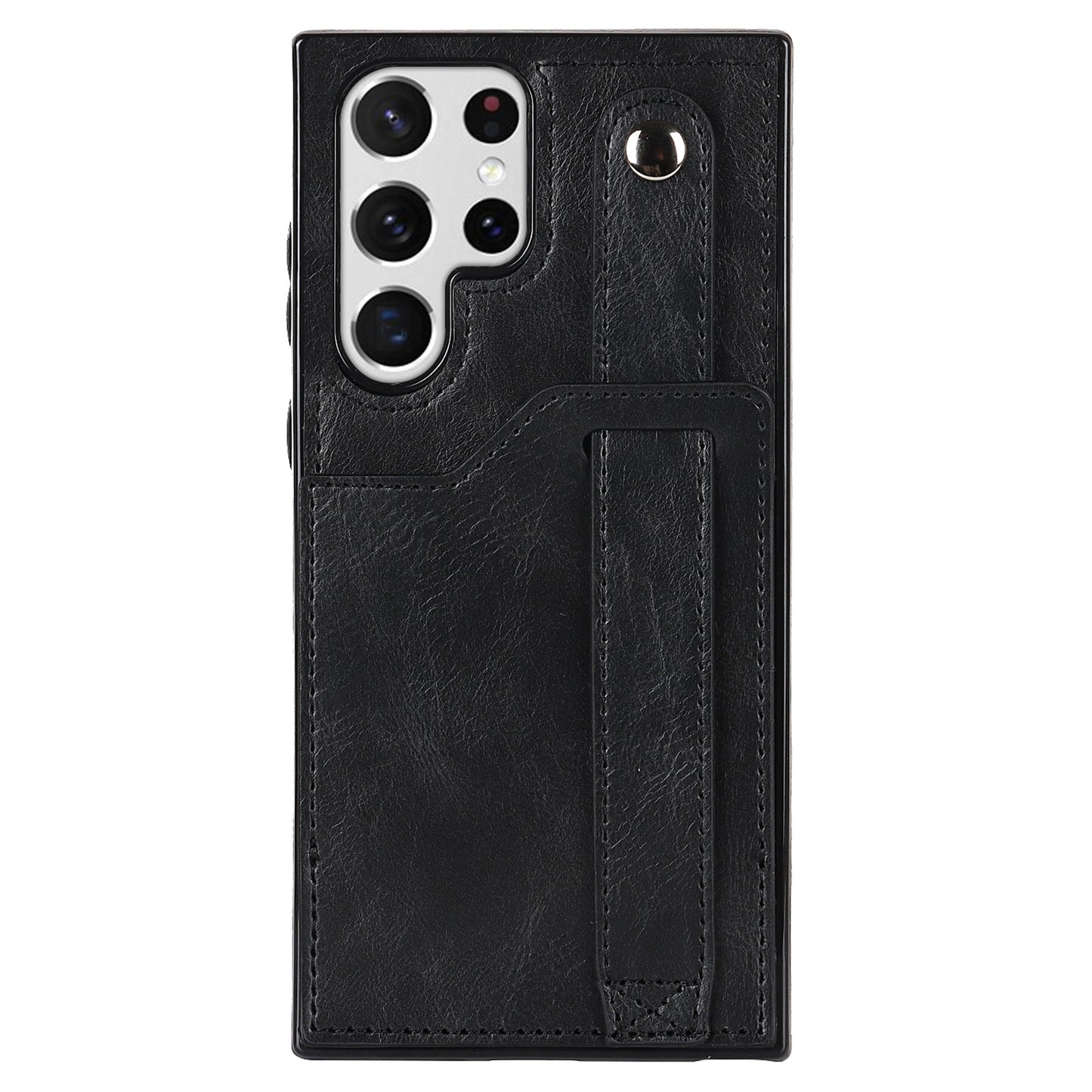 PU Leather Case for Samsung Galaxy S24 Ultra Shell Retro RFID Blocking Wristband Phone Cover - Black
