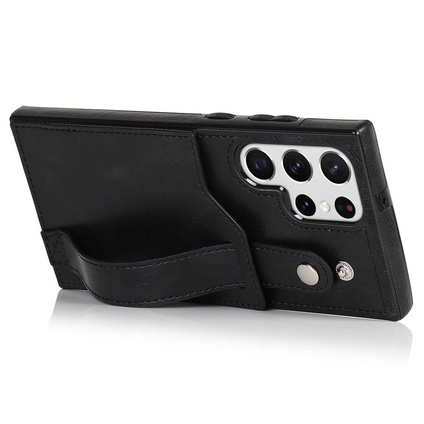 PU Leather Case for Samsung Galaxy S24 Ultra Shell Retro RFID Blocking Wristband Phone Cover - Black