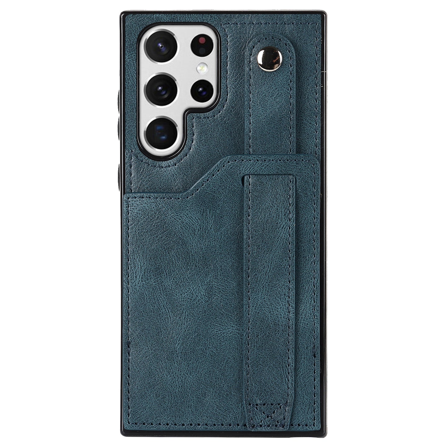 PU Leather Case for Samsung Galaxy S24 Ultra Shell Retro RFID Blocking Wristband Phone Cover - Blue