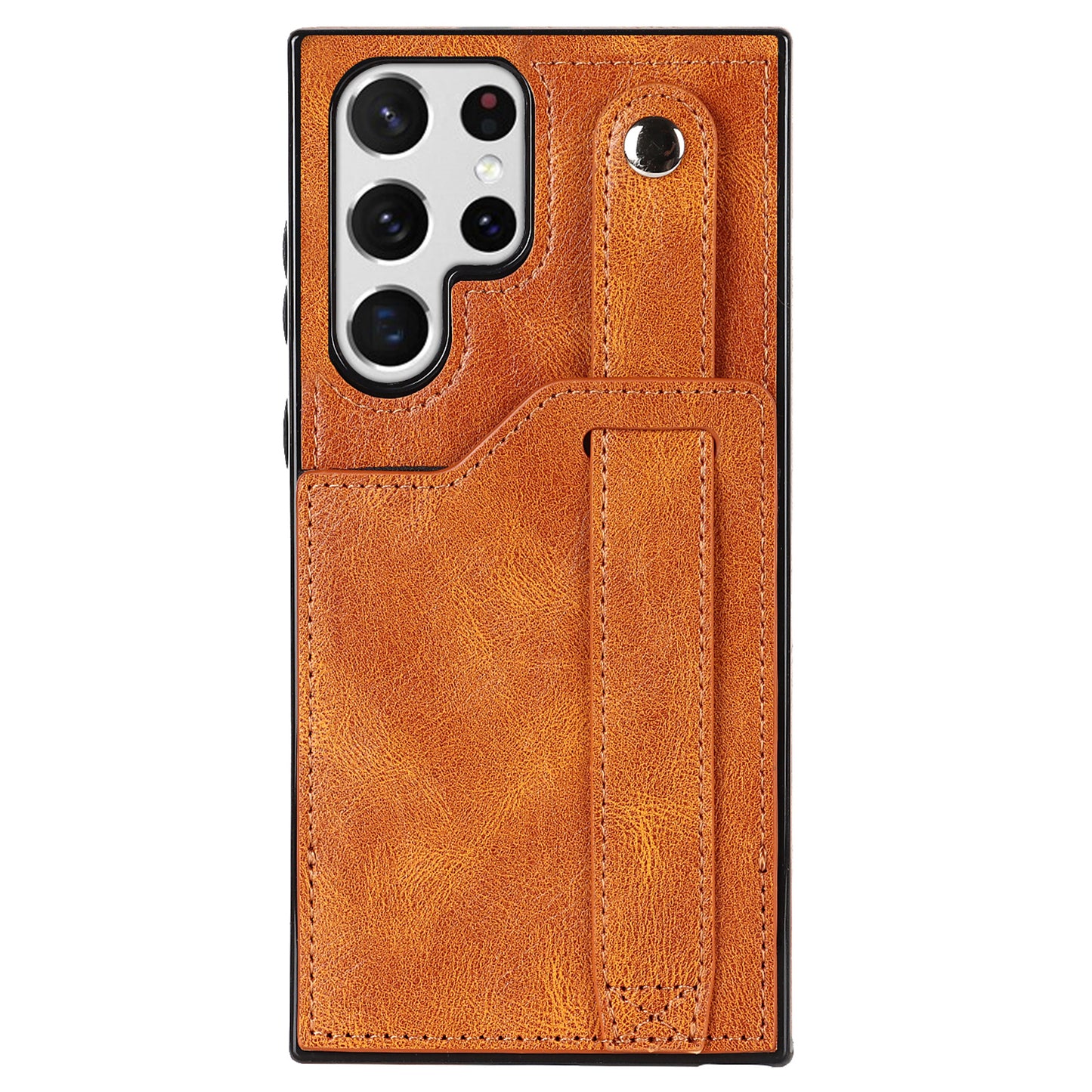PU Leather Case for Samsung Galaxy S24 Ultra Shell Retro RFID Blocking Wristband Phone Cover - Yellow