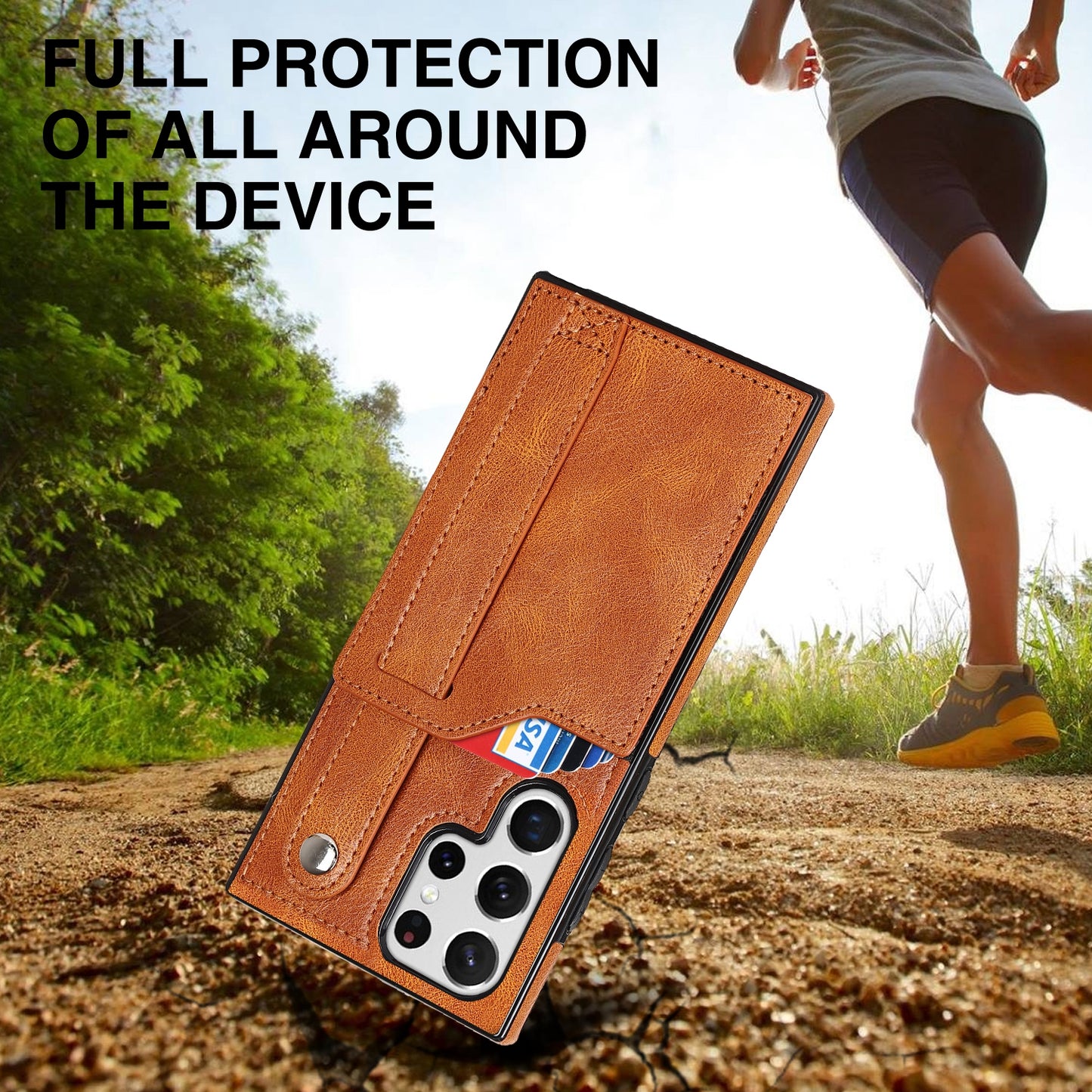 PU Leather Case for Samsung Galaxy S24 Ultra Shell Retro RFID Blocking Wristband Phone Cover - Yellow