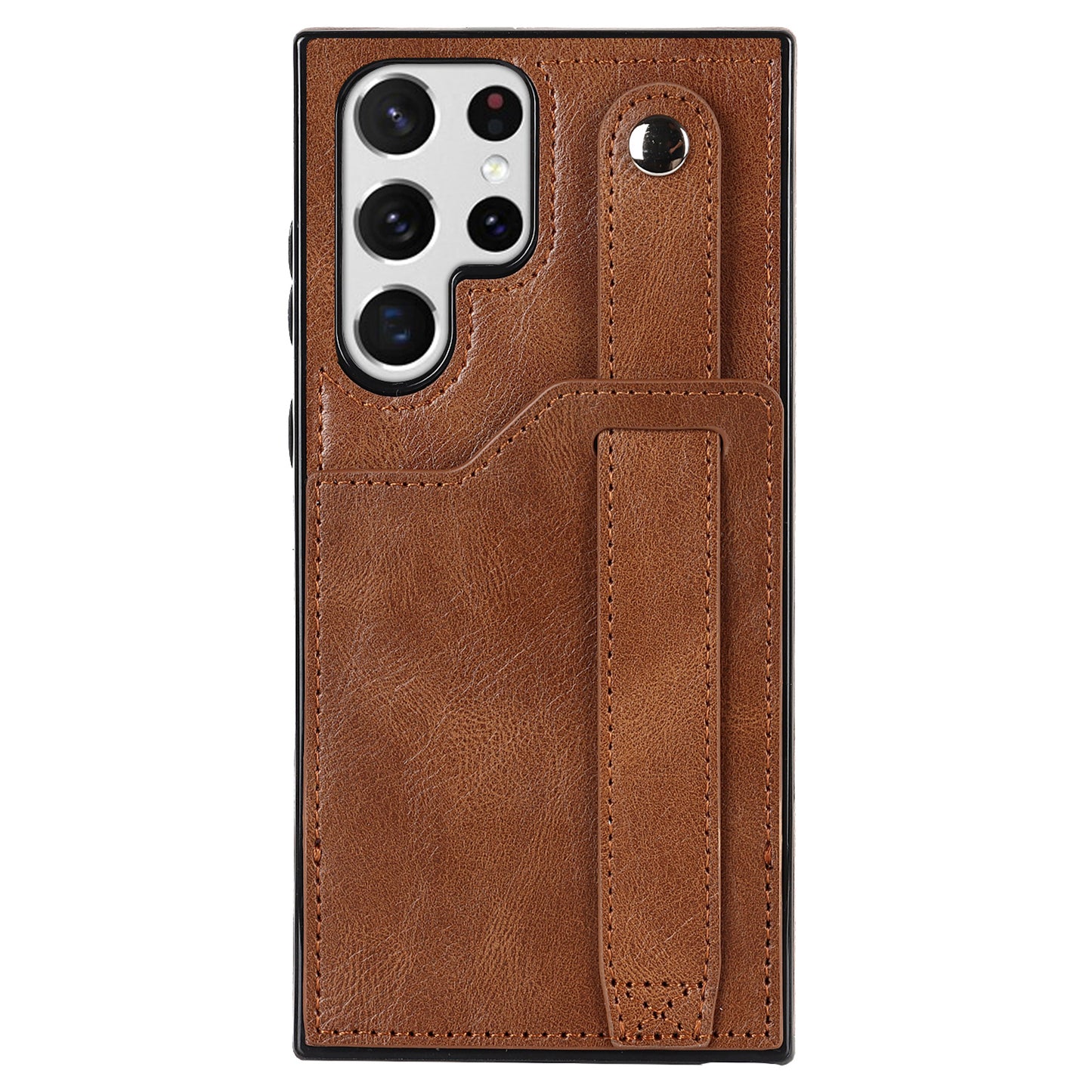 PU Leather Case for Samsung Galaxy S24 Ultra Shell Retro RFID Blocking Wristband Phone Cover - Brown