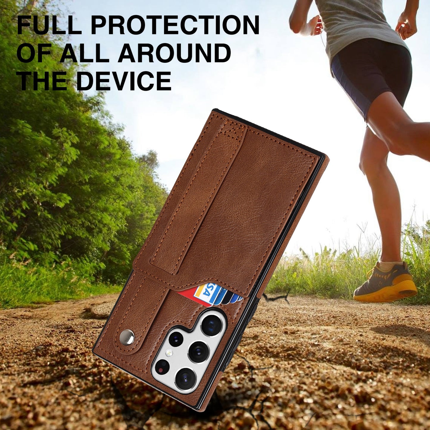 PU Leather Case for Samsung Galaxy S24 Ultra Shell Retro RFID Blocking Wristband Phone Cover - Brown