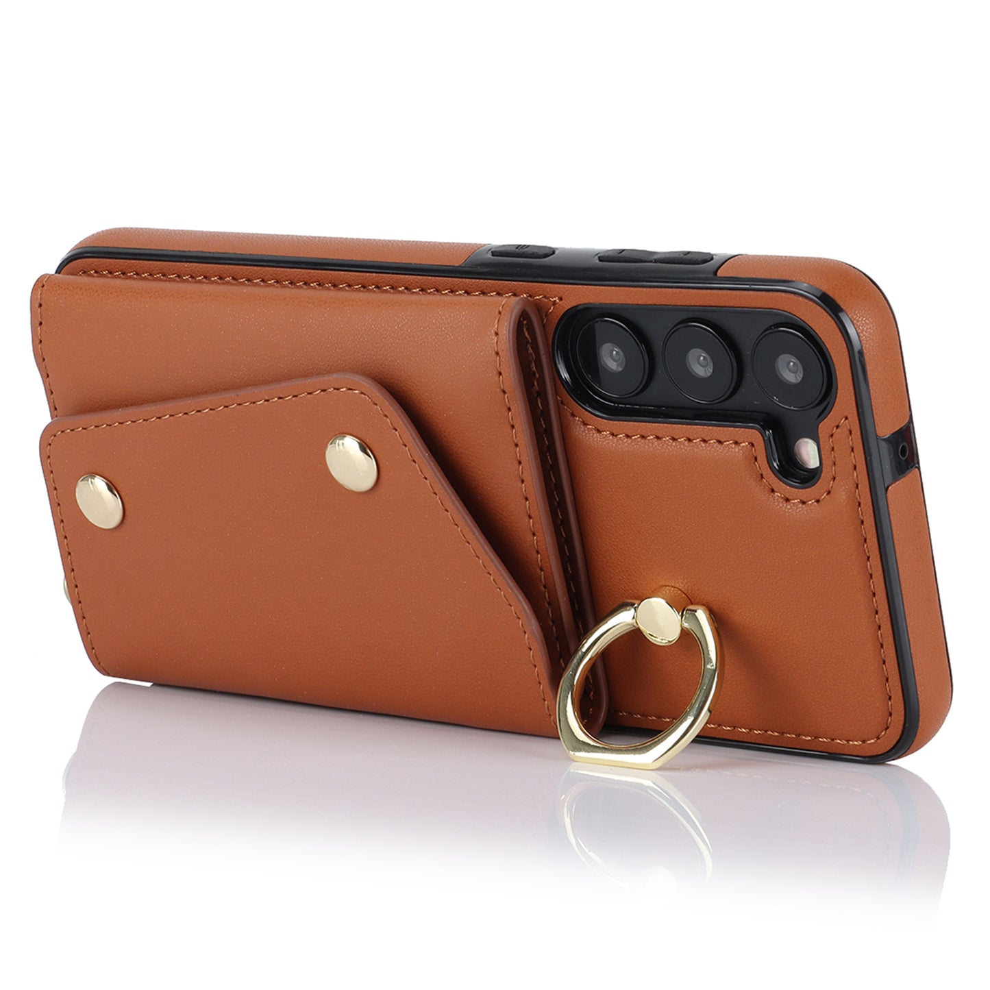 For Samsung Galaxy S24+ Case Zipper Wallet Kickstand Phone Cover with Crossbody Strap - Brown
