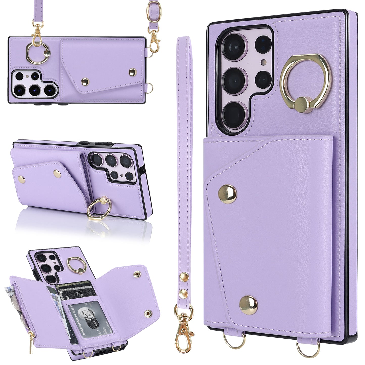 For Samsung Galaxy S24 Ultra Case Wallet Zipper Anti-scratch PU Leather+TPU Phone Protector - Purple