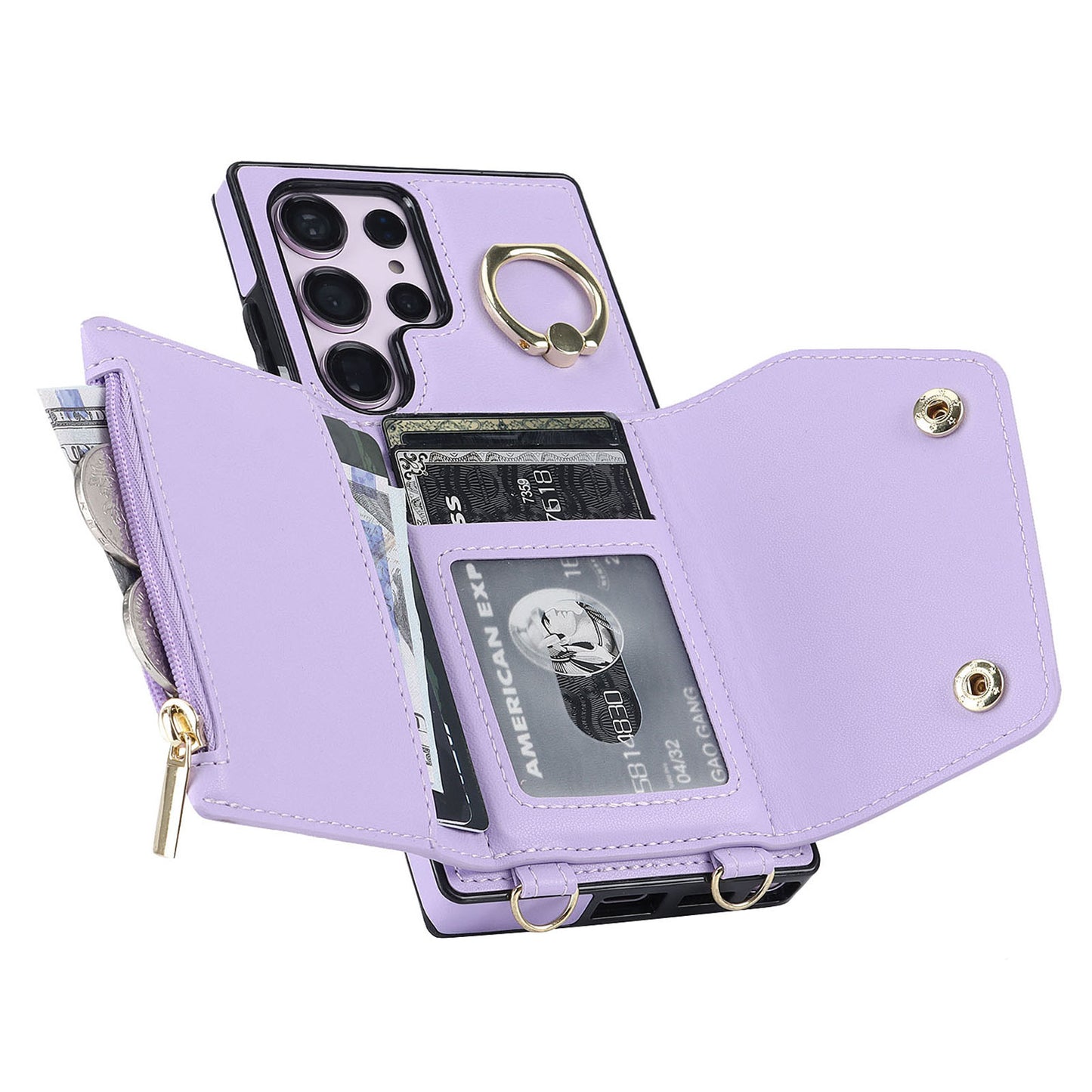 For Samsung Galaxy S24 Ultra Case Wallet Zipper Anti-scratch PU Leather+TPU Phone Protector - Purple
