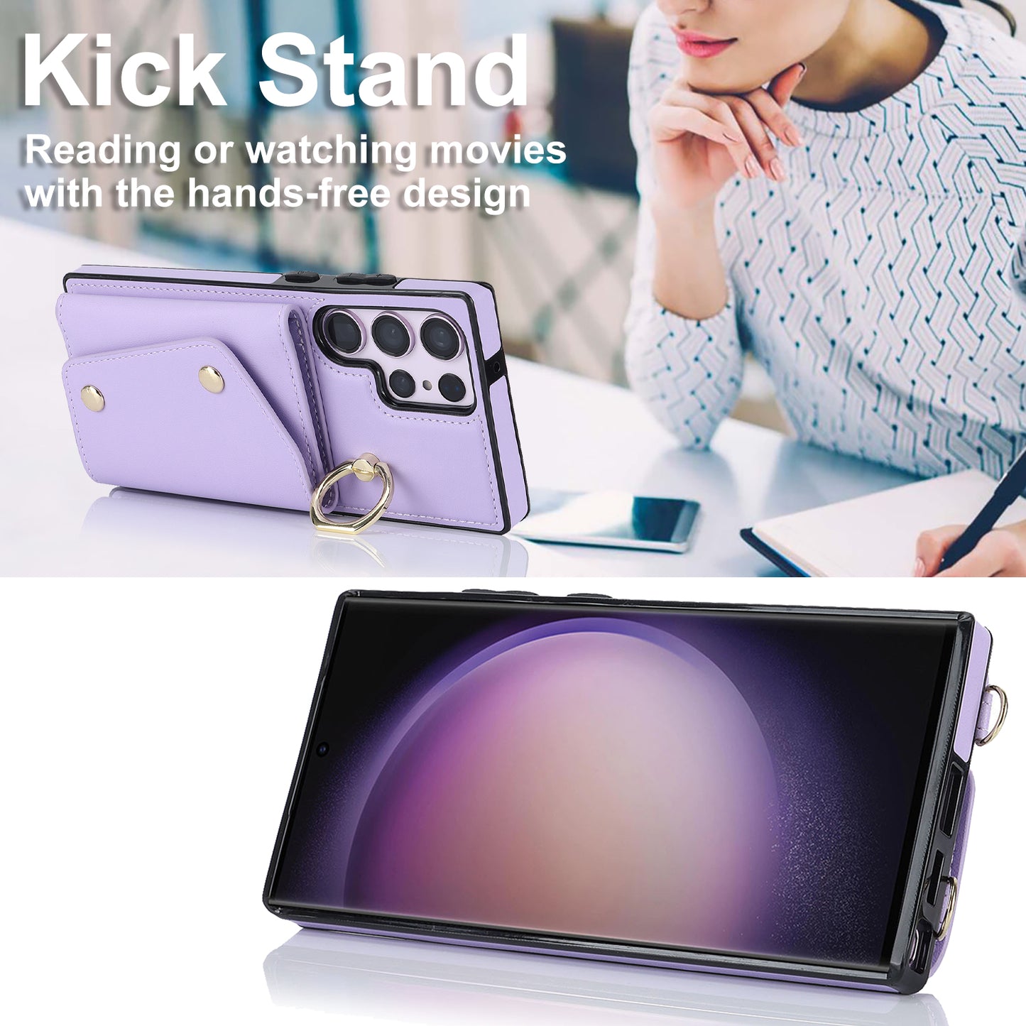 For Samsung Galaxy S24 Ultra Case Wallet Zipper Anti-scratch PU Leather+TPU Phone Protector - Purple