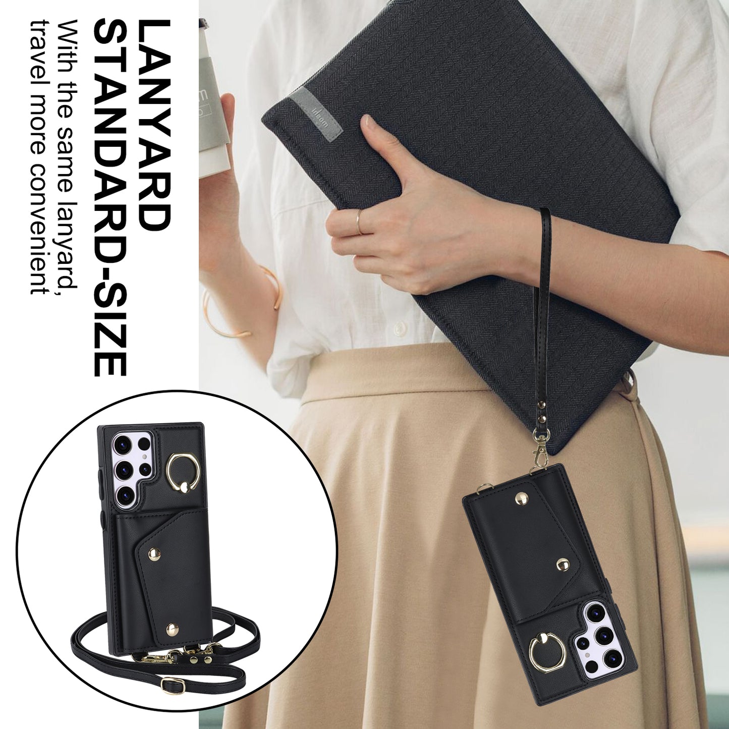 For Samsung Galaxy S24 Ultra Case Wallet Zipper Anti-scratch PU Leather+TPU Phone Protector - Black