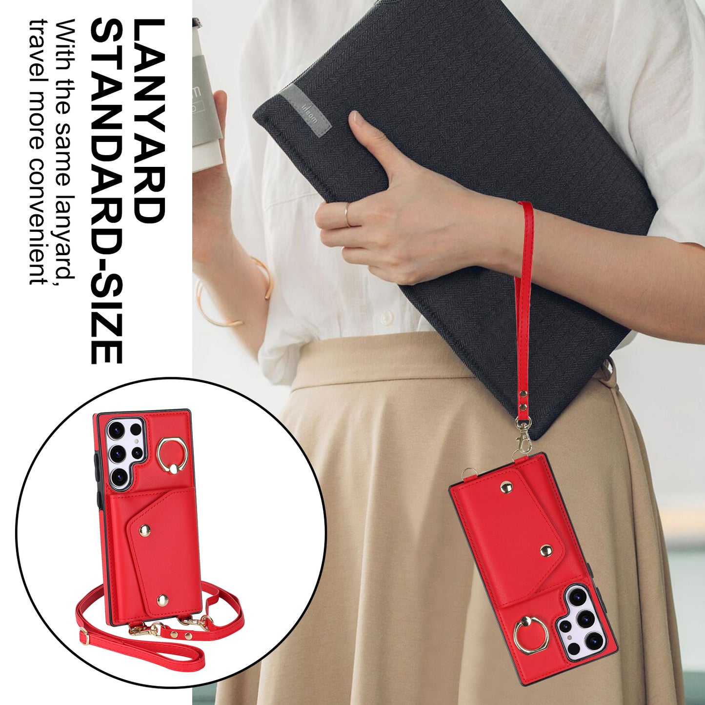 For Samsung Galaxy S24 Ultra Case Wallet Zipper Anti-scratch PU Leather+TPU Phone Protector - Red