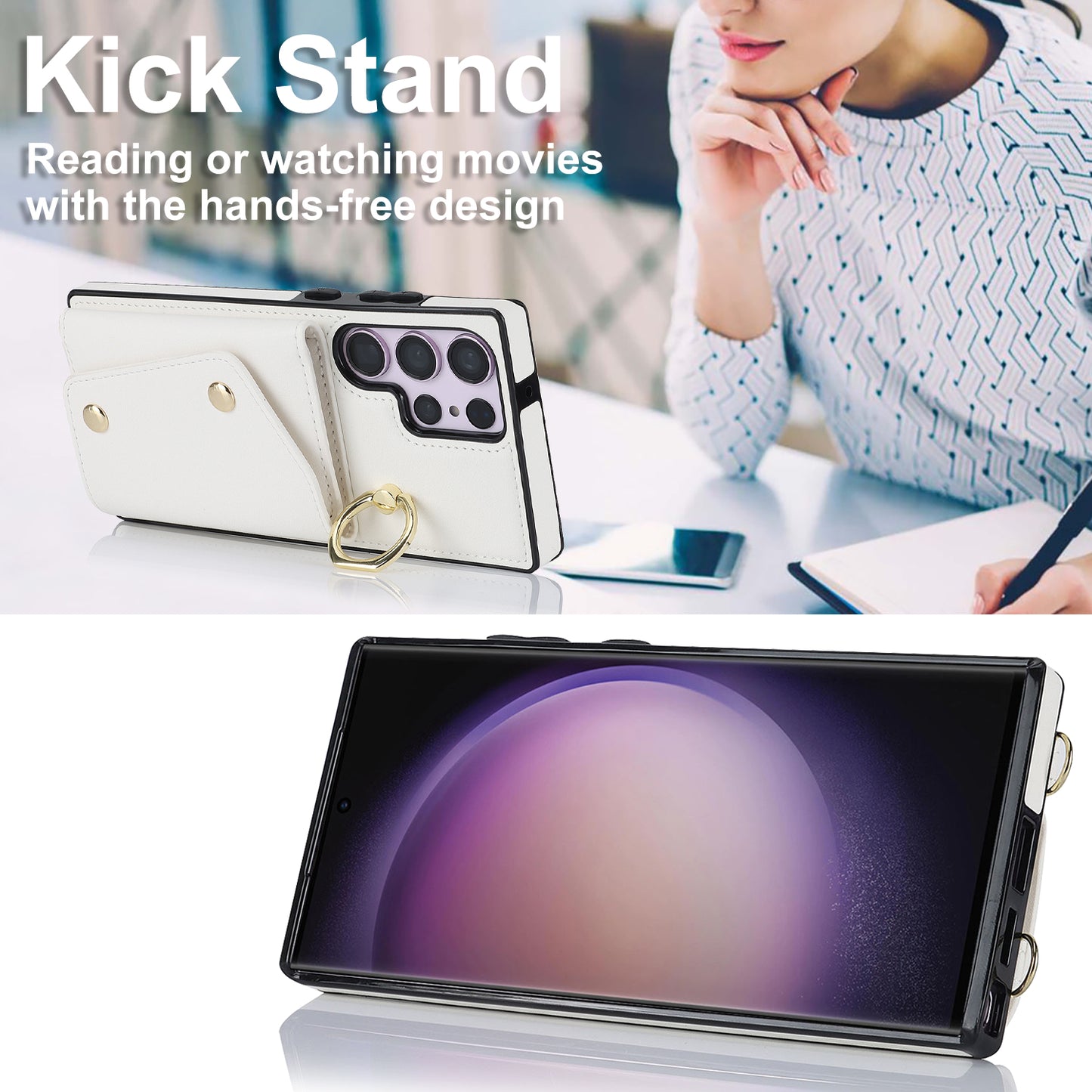 For Samsung Galaxy S24 Ultra Case Wallet Zipper Anti-scratch PU Leather+TPU Phone Protector - White
