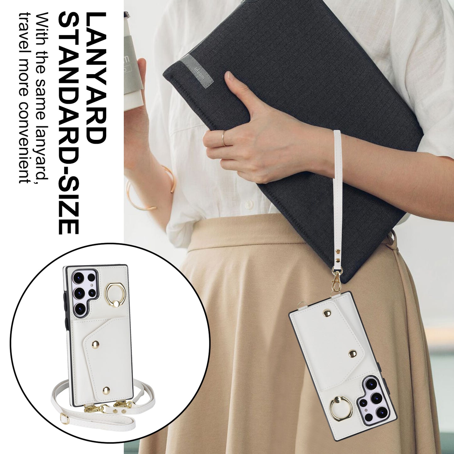 For Samsung Galaxy S24 Ultra Case Wallet Zipper Anti-scratch PU Leather+TPU Phone Protector - White