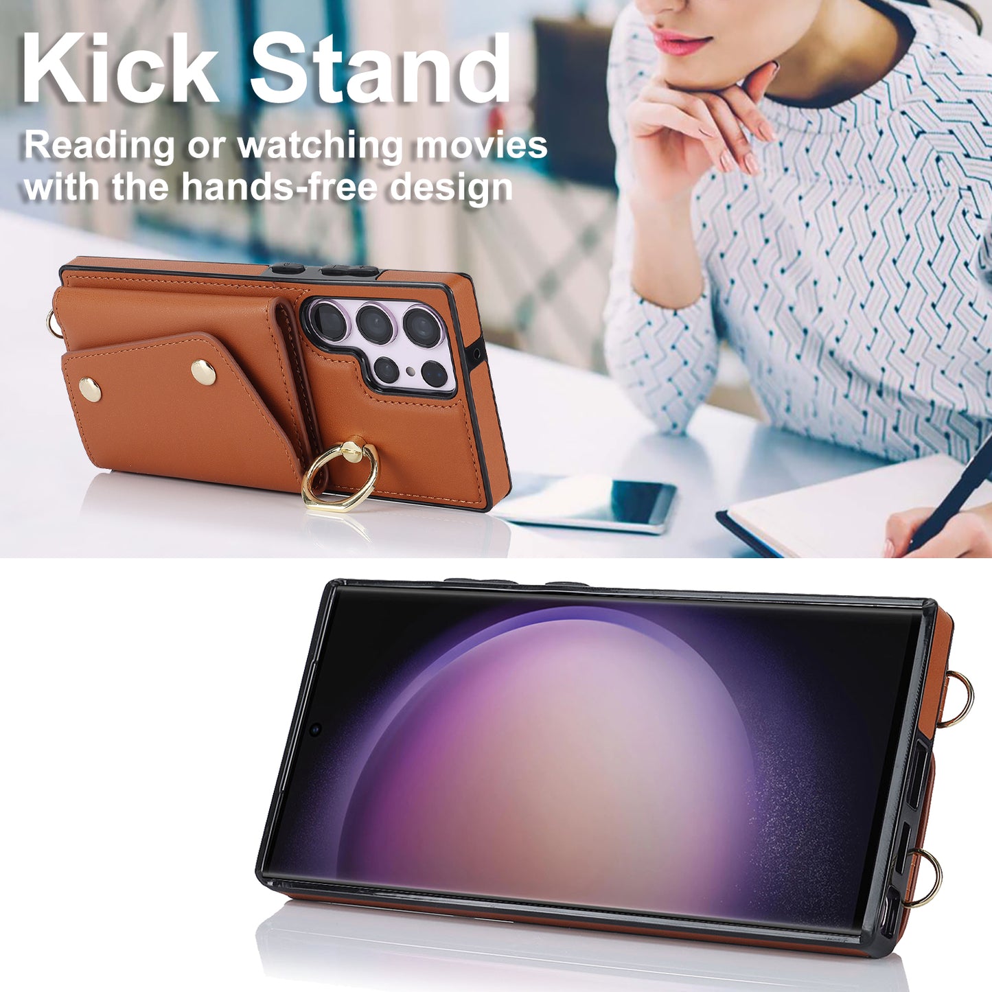 For Samsung Galaxy S24 Ultra Case Wallet Zipper Anti-scratch PU Leather+TPU Phone Protector - Brown