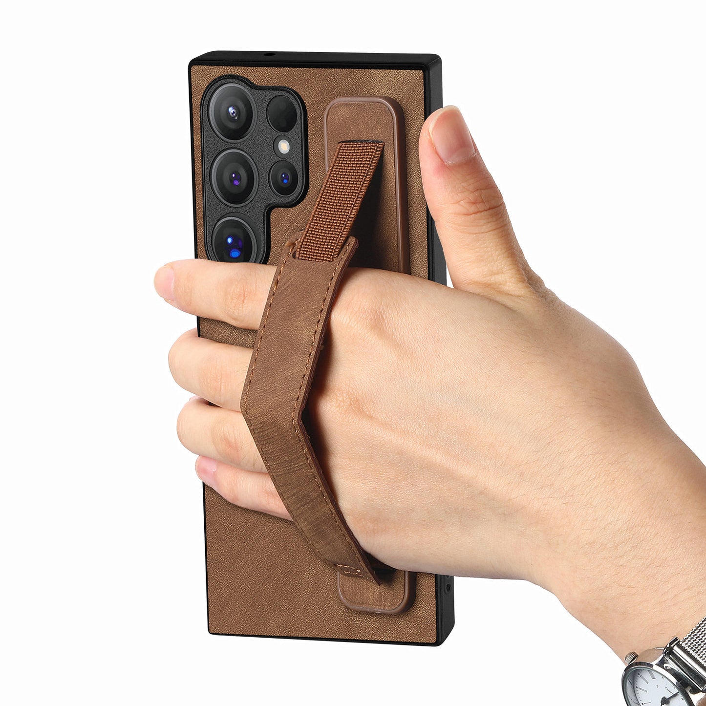 D11 For Samsung Galaxy S24 Ultra Case Vintage PU Leather+TPU Phone Guard Cover - Brown