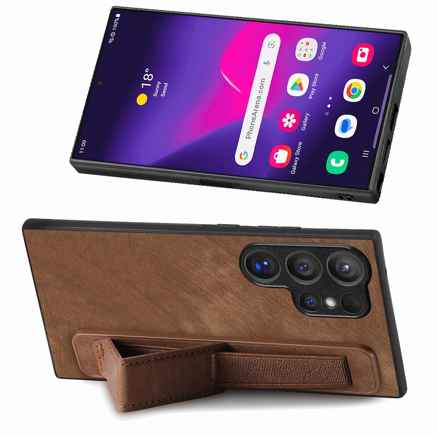 D11 For Samsung Galaxy S24 Ultra Case Vintage PU Leather+TPU Phone Guard Cover - Brown