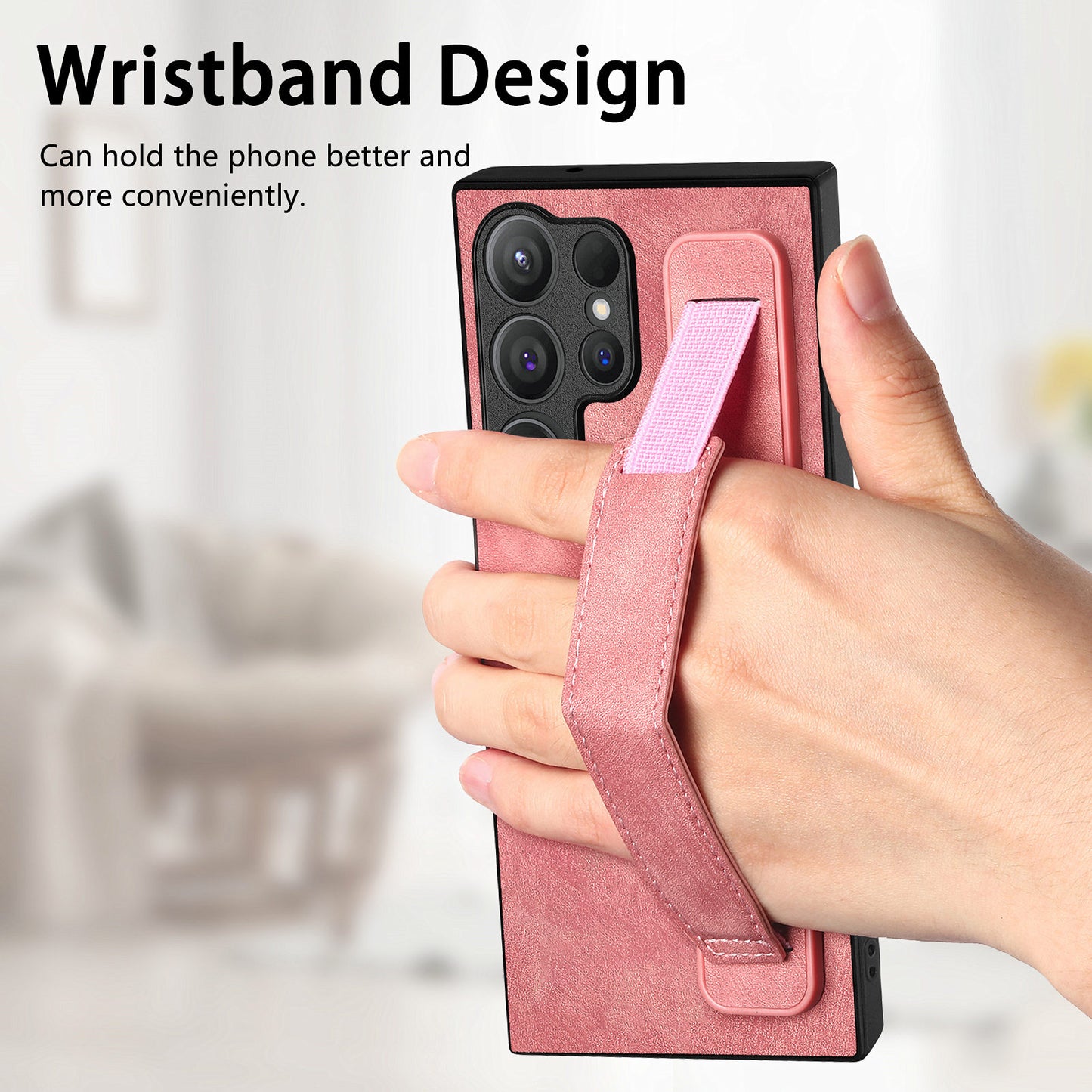 D11 For Samsung Galaxy S24 Ultra Case Vintage PU Leather+TPU Phone Guard Cover - Pink