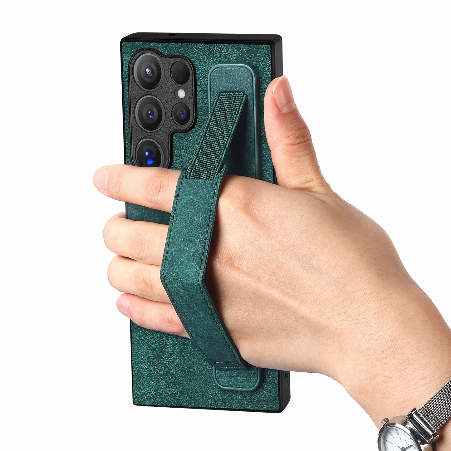 D11 For Samsung Galaxy S24 Ultra Case Vintage PU Leather+TPU Phone Guard Cover - Green
