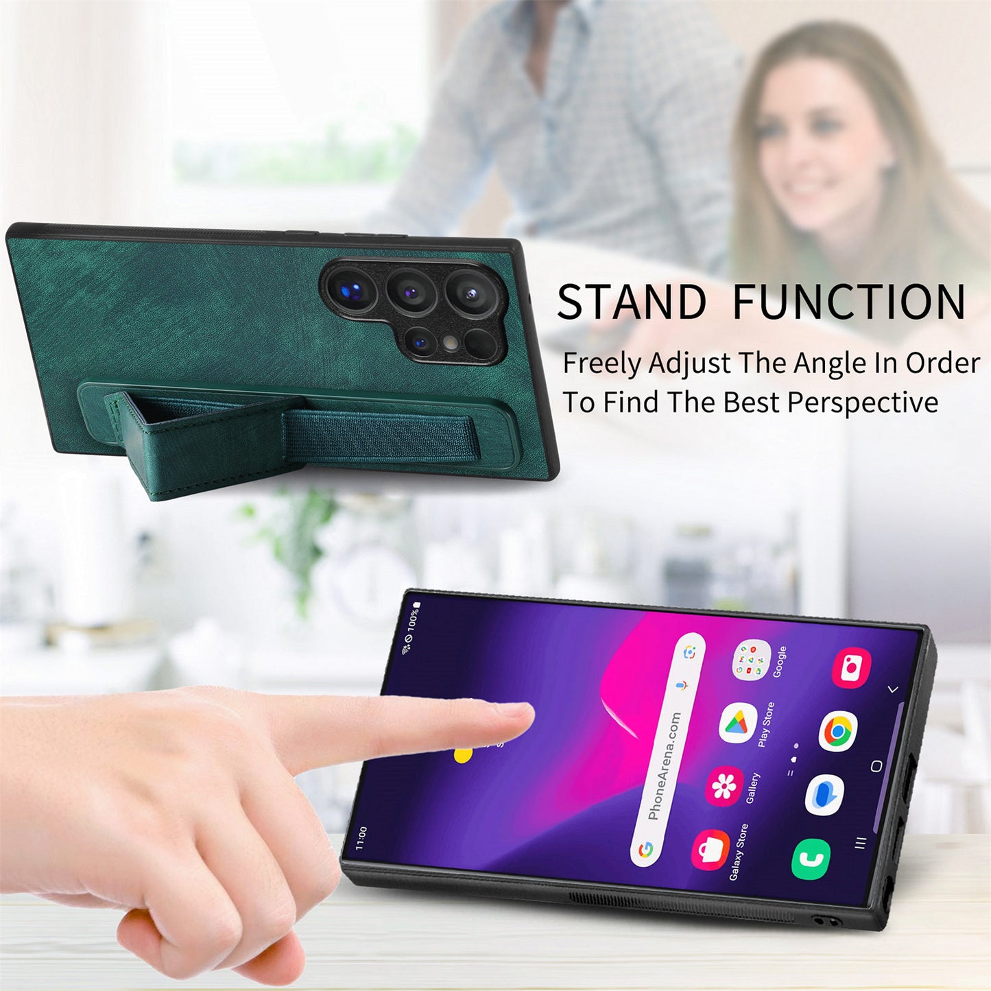 D11 For Samsung Galaxy S24 Ultra Case Vintage PU Leather+TPU Phone Guard Cover - Green