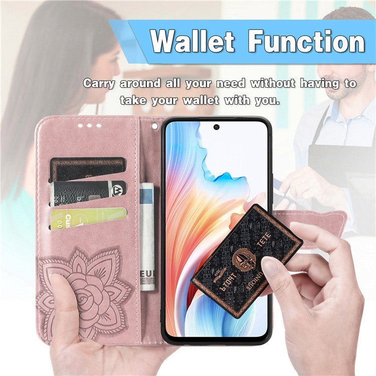 Phone Stand Case for Oppo A79 5G / A2 5G PU Leather Phone Cover - Rose Gold