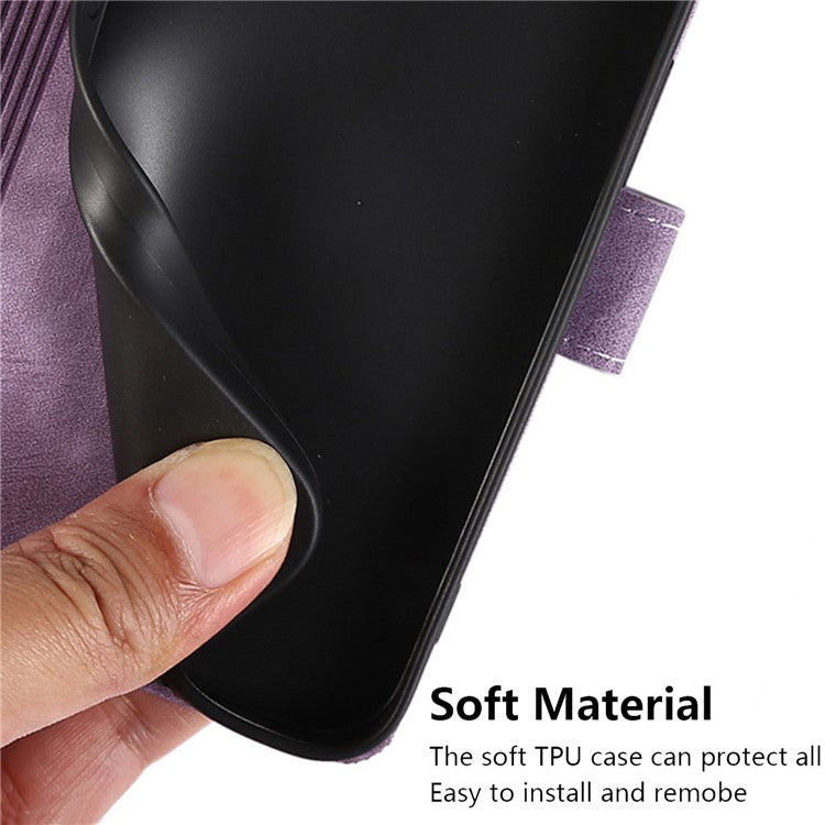 Wallet Leather Cover for Oppo A78 4G Shell Imprint Orchid Butterfly Pattern Phone Case - Purple