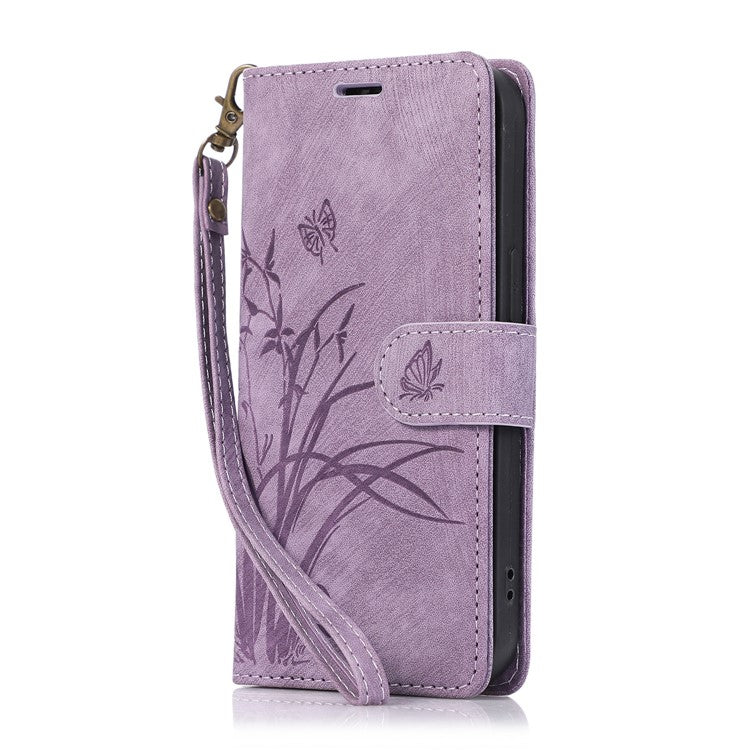 Wallet Leather Cover for Oppo A78 4G Shell Imprint Orchid Butterfly Pattern Phone Case - Purple
