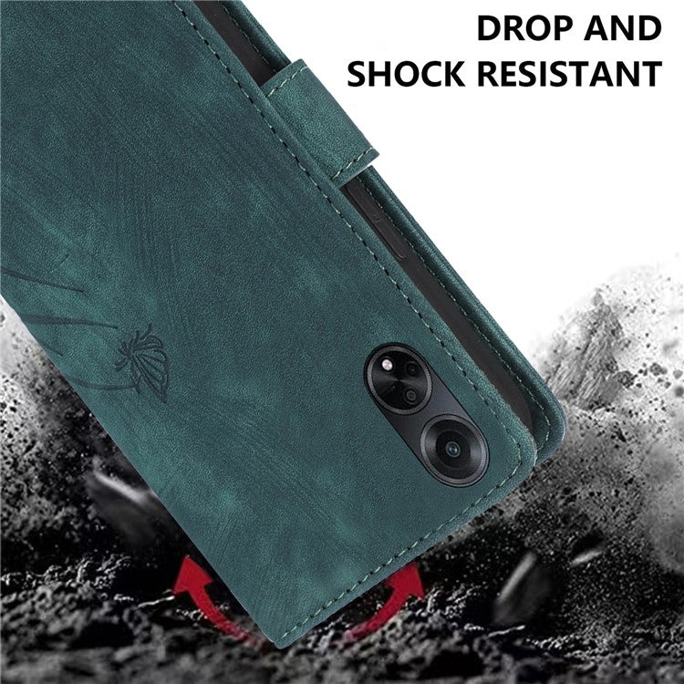Wallet Leather Cover for Oppo A78 4G Shell Imprint Orchid Butterfly Pattern Phone Case - Green