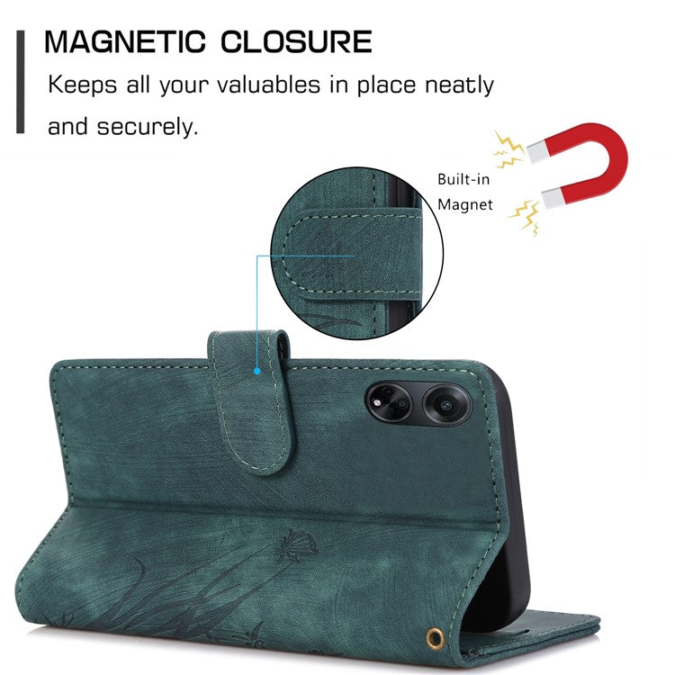 Wallet Leather Cover for Oppo A78 4G Shell Imprint Orchid Butterfly Pattern Phone Case - Green