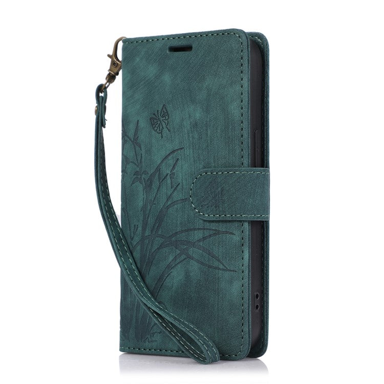 Wallet Leather Cover for Oppo A78 4G Shell Imprint Orchid Butterfly Pattern Phone Case - Green