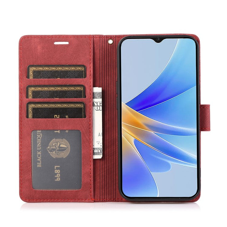 Wallet Leather Cover for Oppo A78 4G Shell Imprint Orchid Butterfly Pattern Phone Case - Red