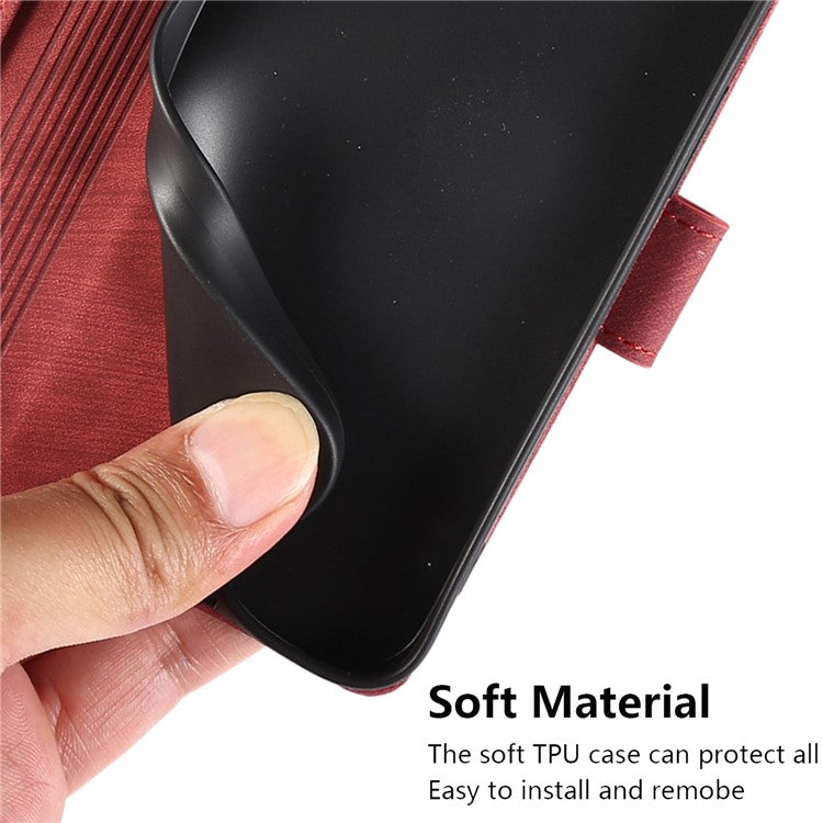 Wallet Leather Cover for Oppo A78 4G Shell Imprint Orchid Butterfly Pattern Phone Case - Red