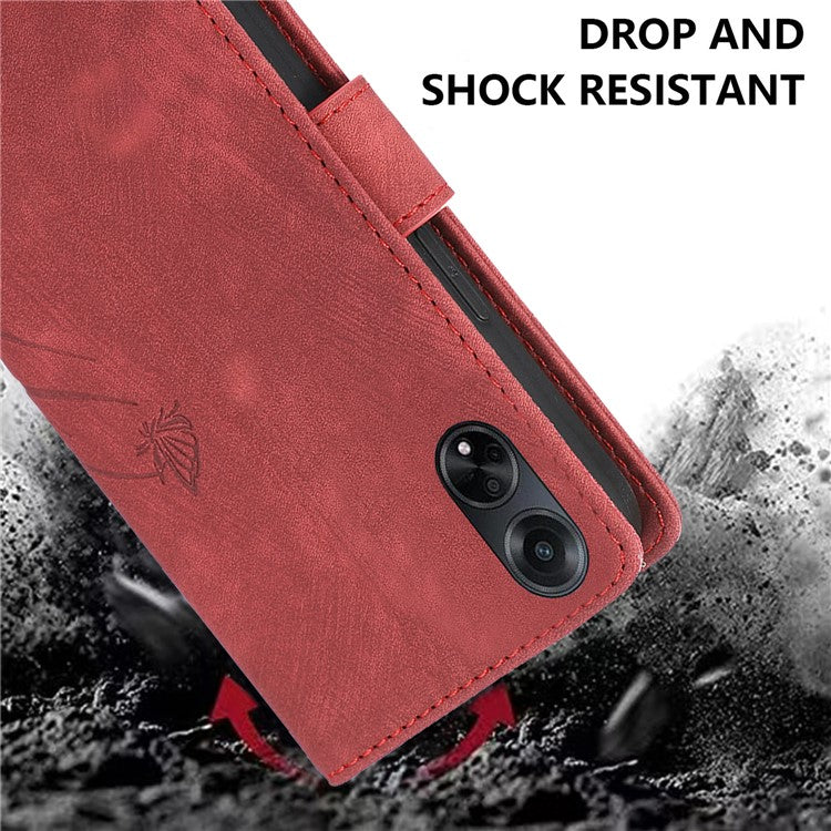 Wallet Leather Cover for Oppo A78 4G Shell Imprint Orchid Butterfly Pattern Phone Case - Red
