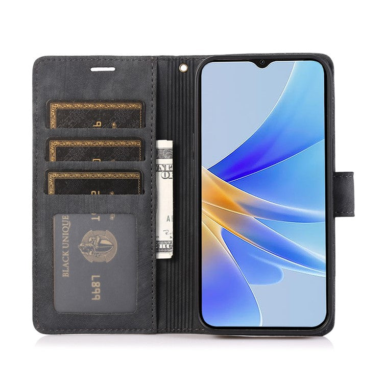 Wallet Leather Cover for Oppo A78 4G Shell Imprint Orchid Butterfly Pattern Phone Case - Black